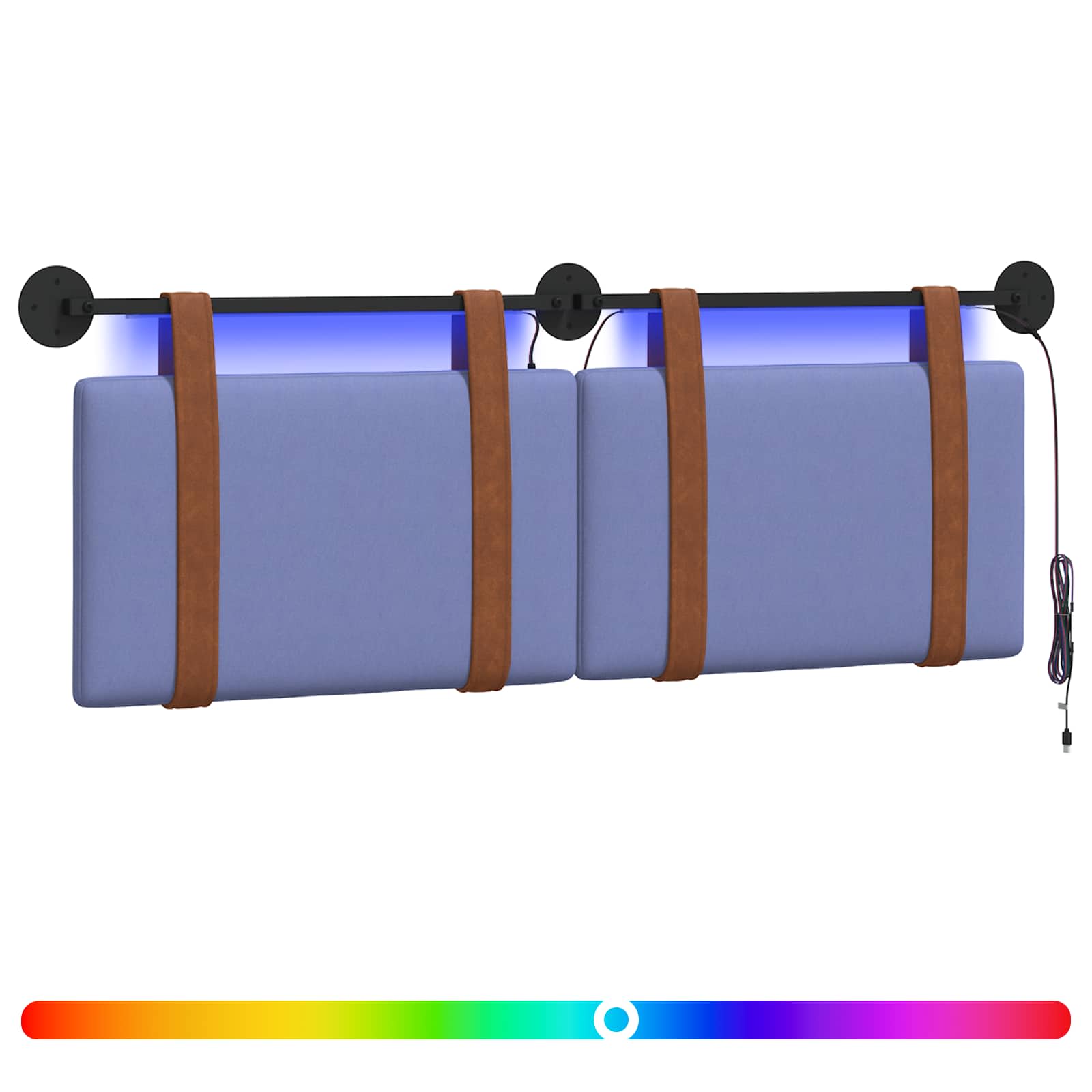 Tête de lit suspendue Avec lumière LED Bleu denim PU antique - XIOS