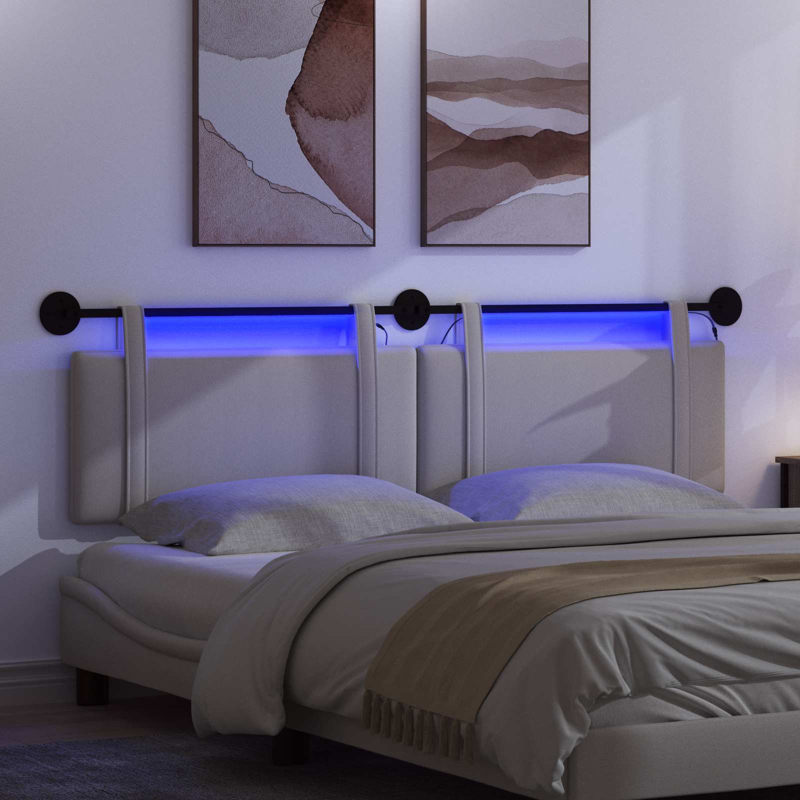 Tête de lit suspendue Avec lumière LED Gris nuage Tissu - XIOS
