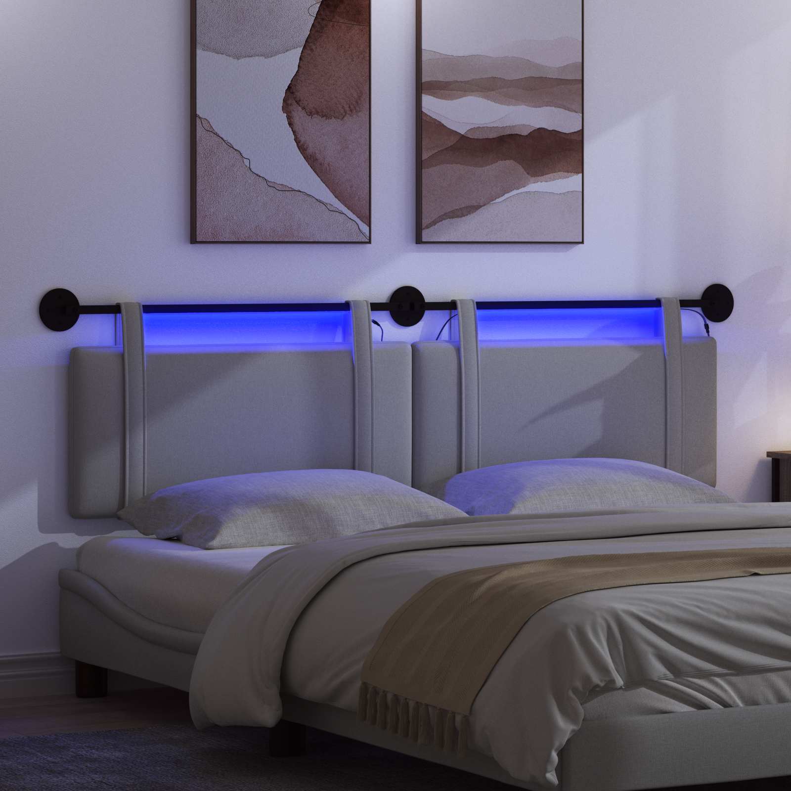 Tête de lit suspendue Avec lumière LED Gris clair Tissu - XIOS