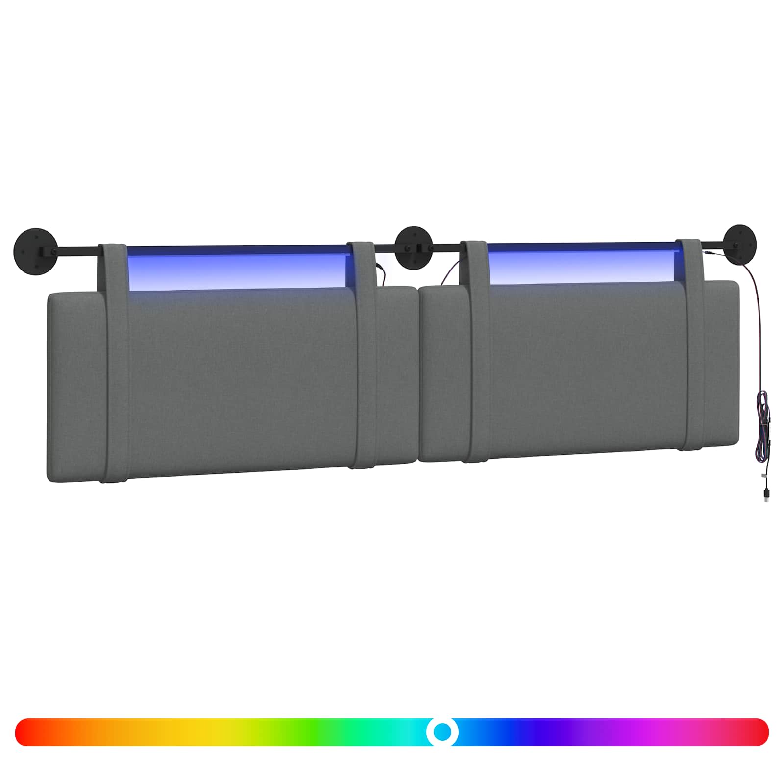 Tête de lit suspendue Avec lumière LED Gris foncé Tissu - XIOS