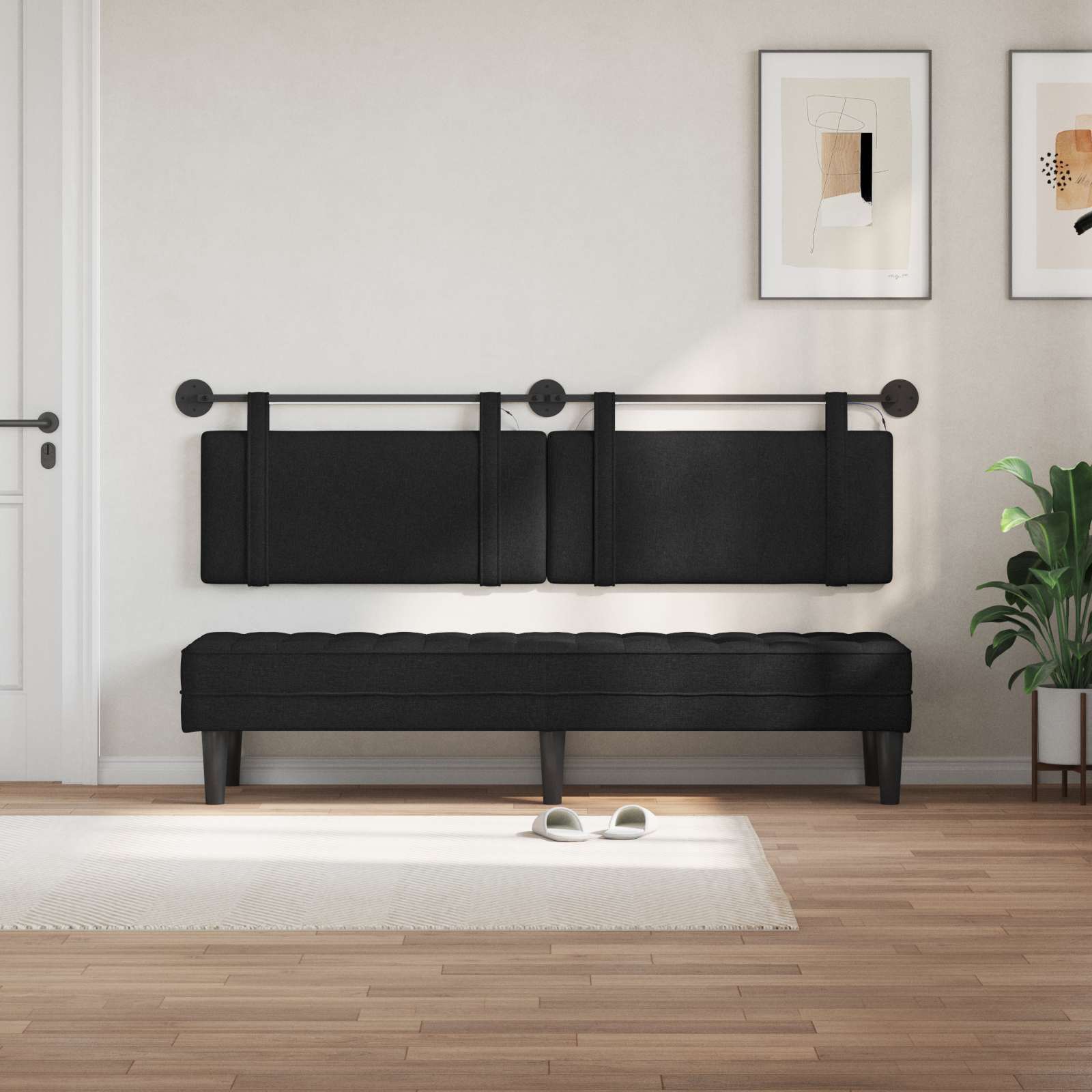 Tête de lit suspendue Avec lumière LED Noir Tissu - XIOS