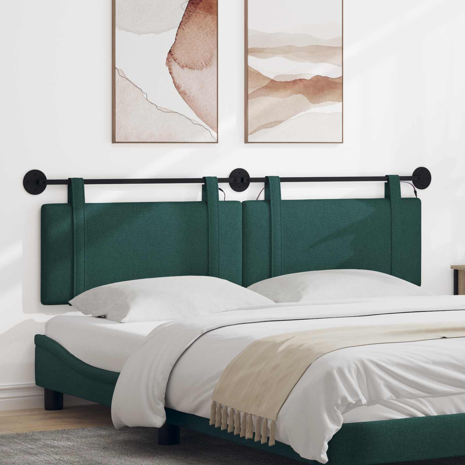 Tête de lit suspendue Avec lumière LED Vert foncé Tissu - XIOS