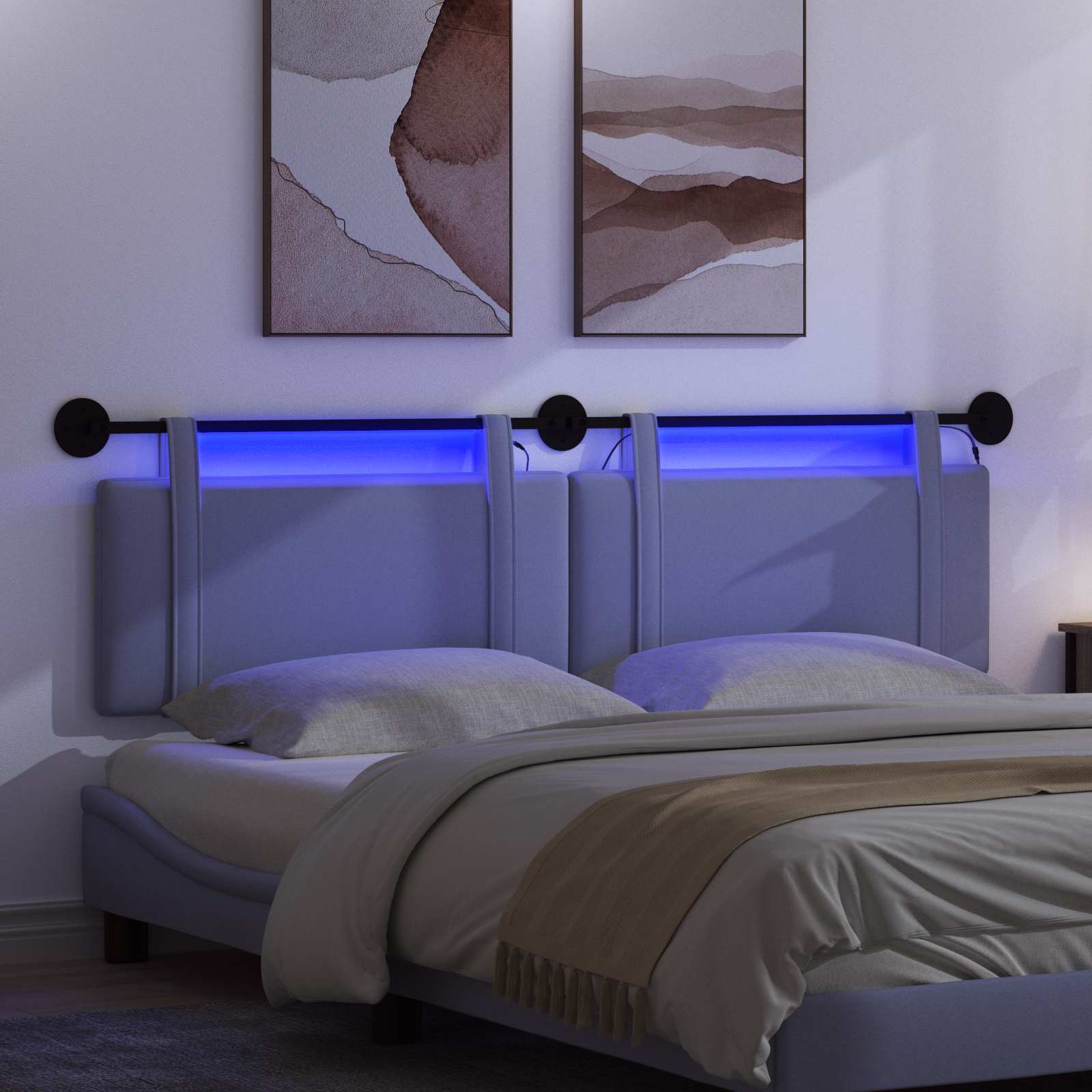 Tête de lit suspendue Avec lumière LED Bleu denim Tissu - XIOS