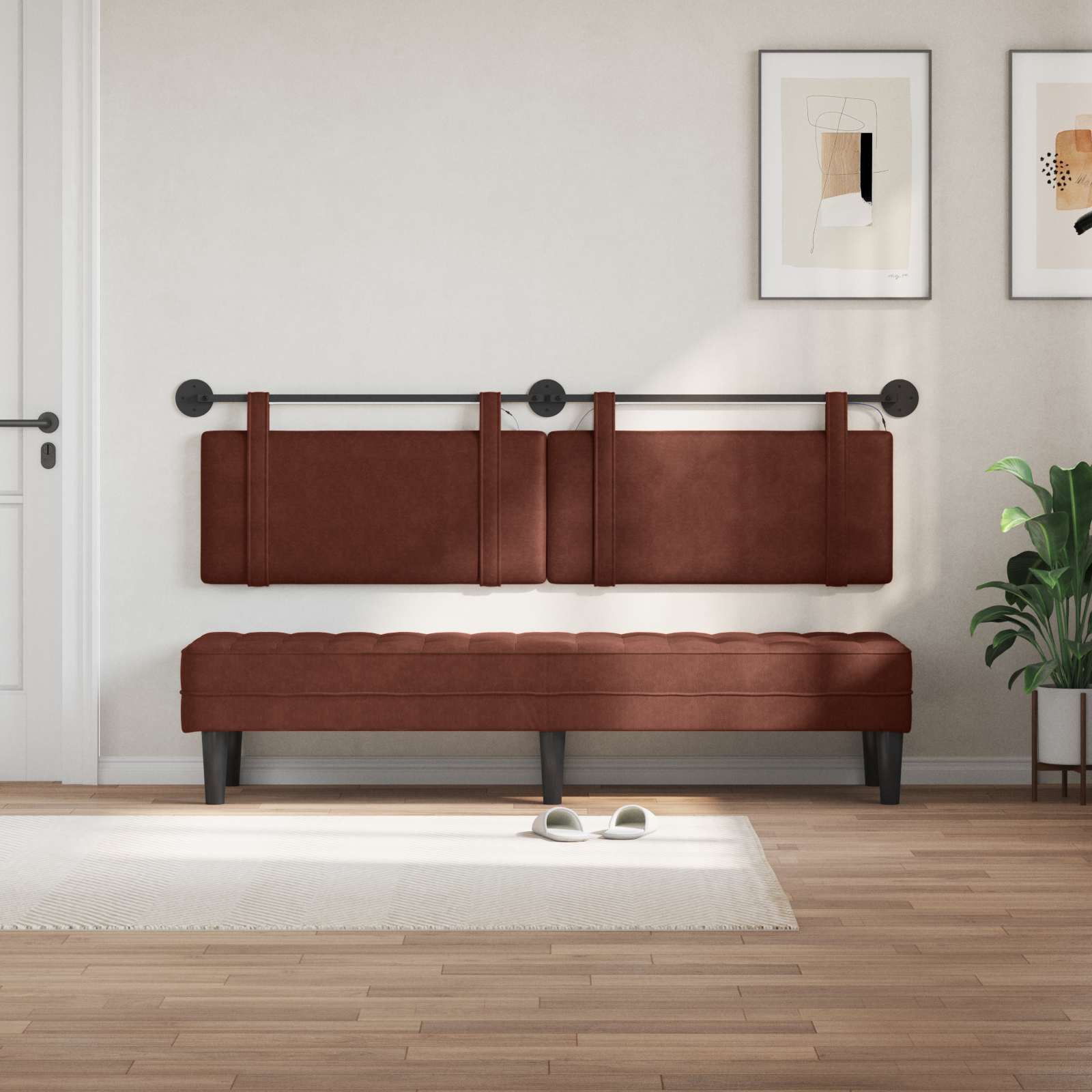 Tête de lit suspendue Avec lumière LED Brun Brillant PU antique - XIOS
