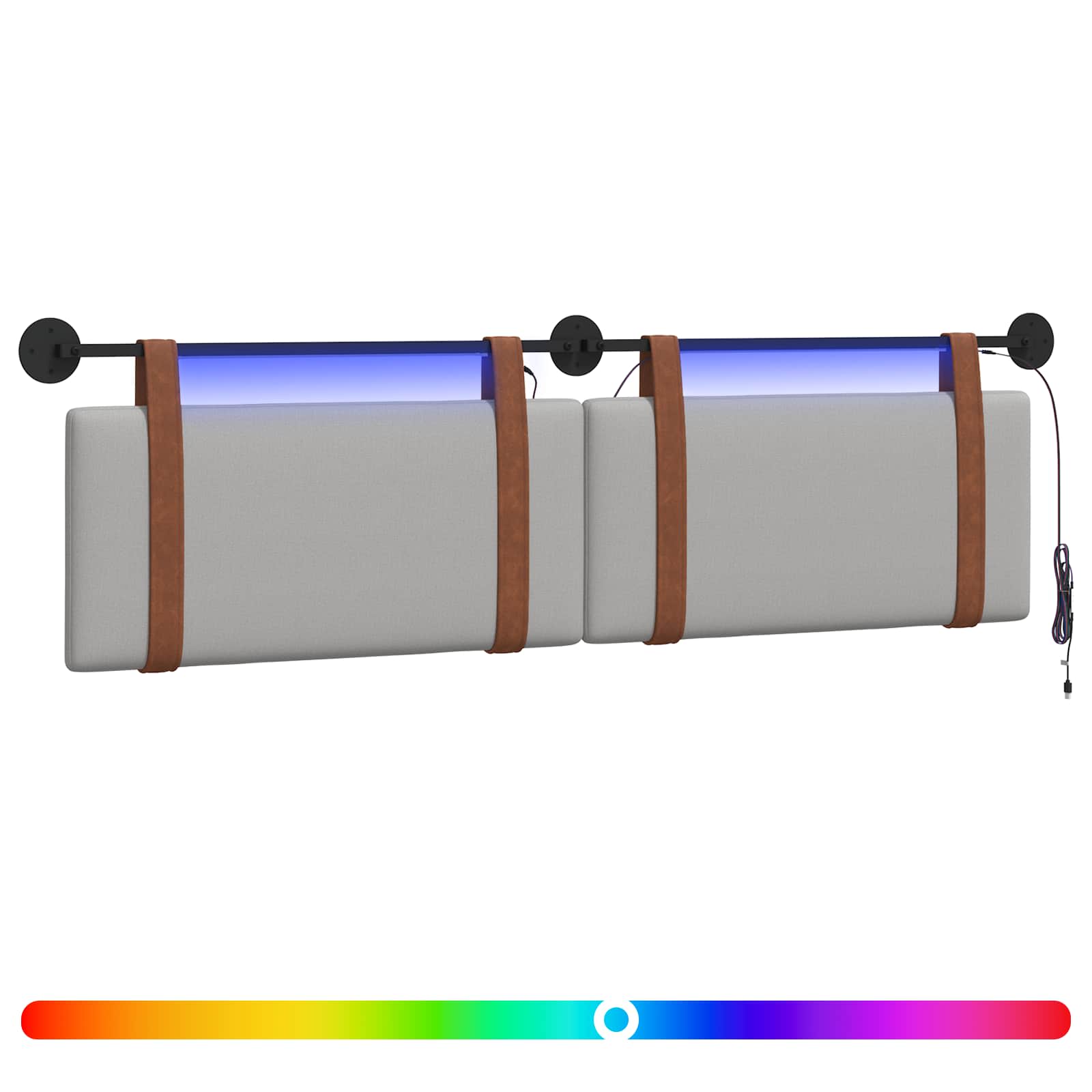 Tête de lit suspendue Avec lumière LED Gris nuage PU antique - XIOS