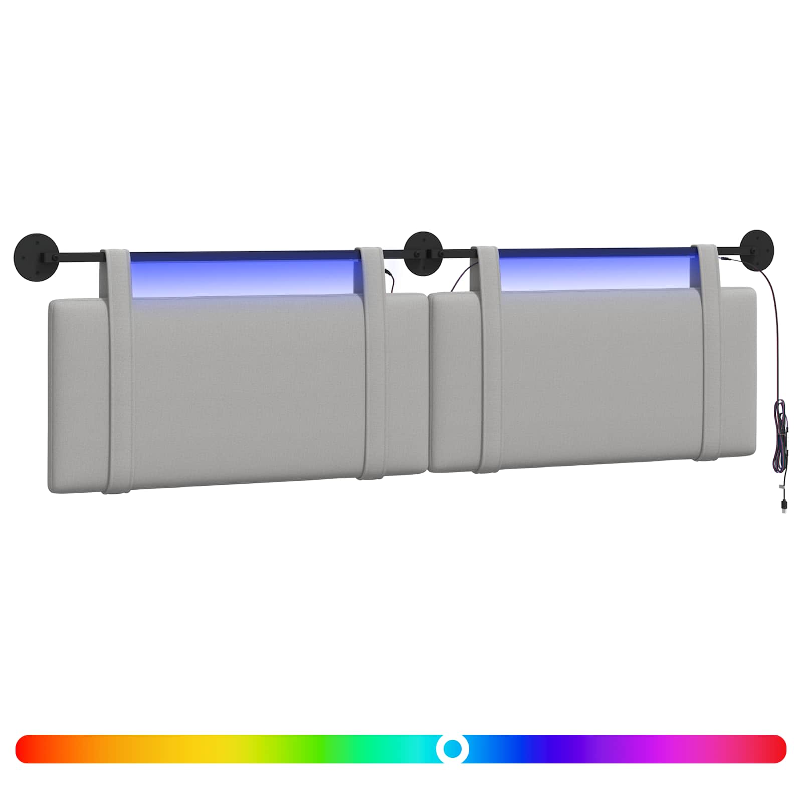 Tête de lit suspendue Avec lumière LED Gris nuage Tissu - XIOS