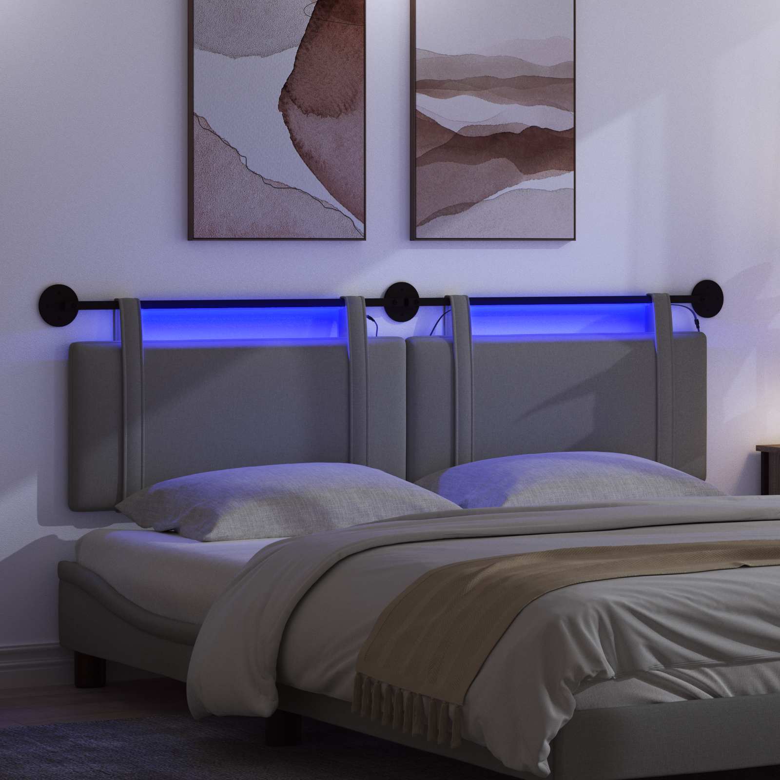 Tête de lit suspendue Avec lumière LED Gris foncé Tissu - XIOS