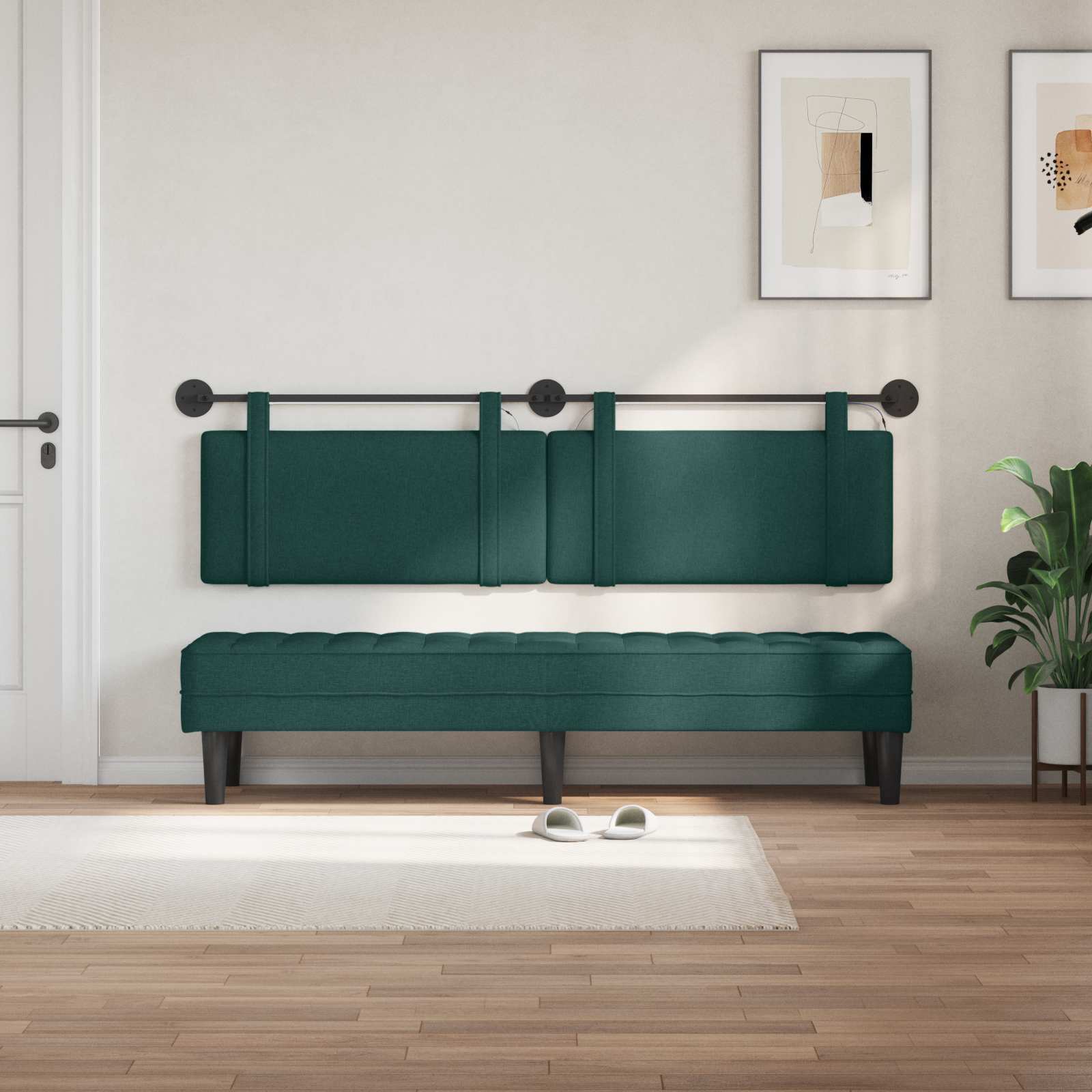 Tête de lit suspendue Avec lumière LED Vert foncé Tissu - XIOS