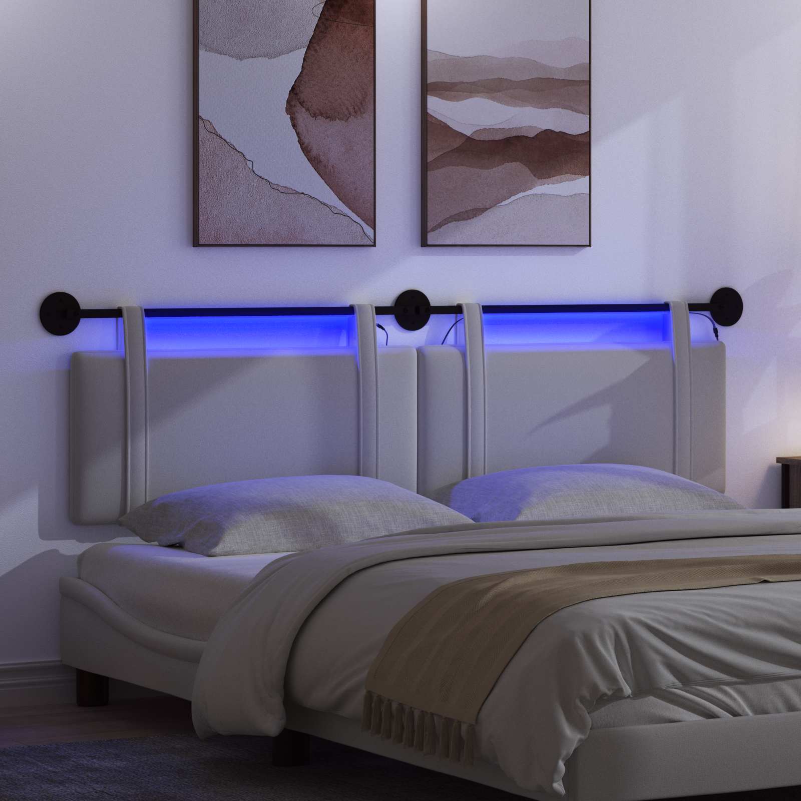 Tête de lit suspendue Avec lumière LED Blanc Tissu - XIOS