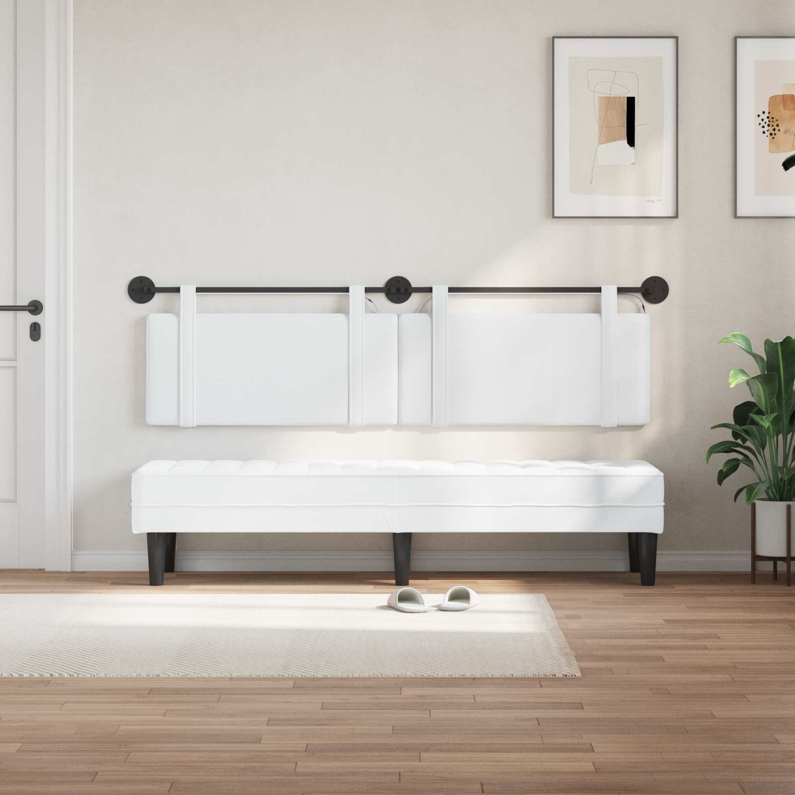 Tête de lit suspendue Avec lumière LED Blanc Tissu - XIOS