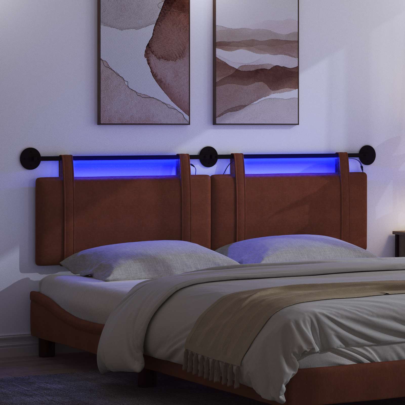 Tête de lit suspendue Avec lumière LED Brun Brillant PU antique - XIOS