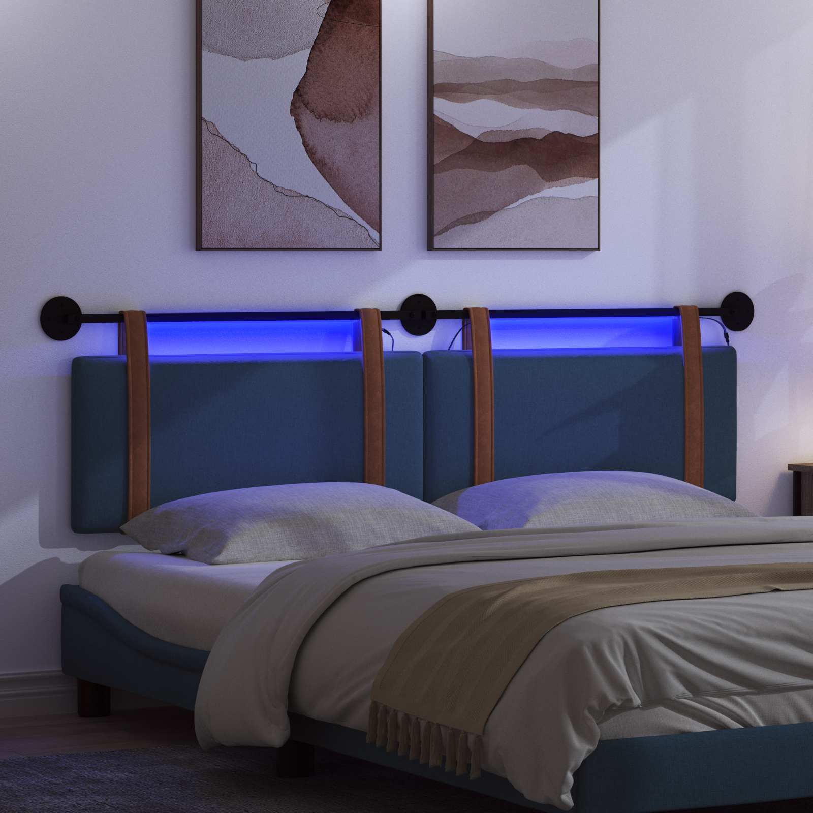 Tête de lit suspendue Avec lumière LED Bleu PU antique - XIOS