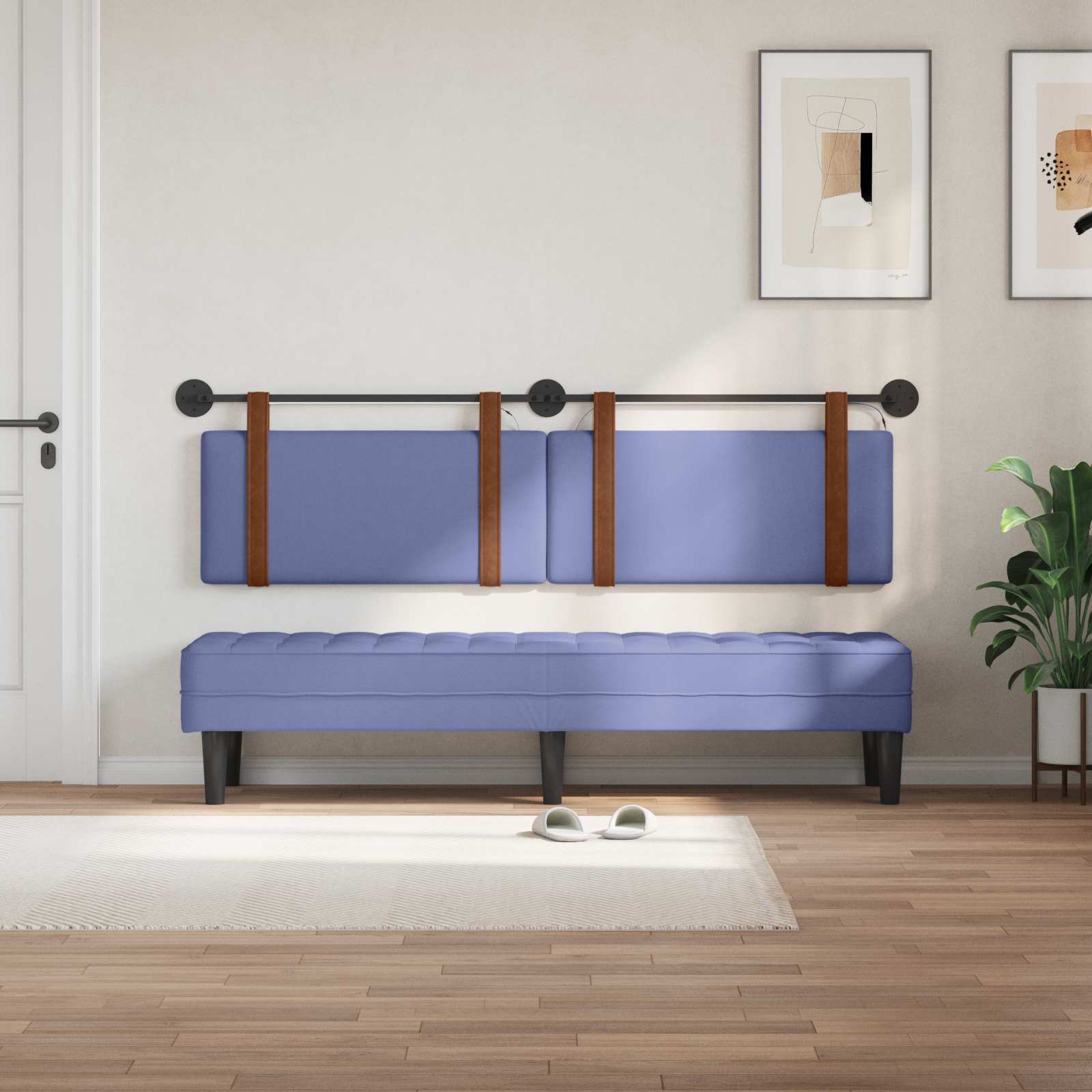 Tête de lit suspendue Avec lumière LED Bleu denim PU antique - XIOS