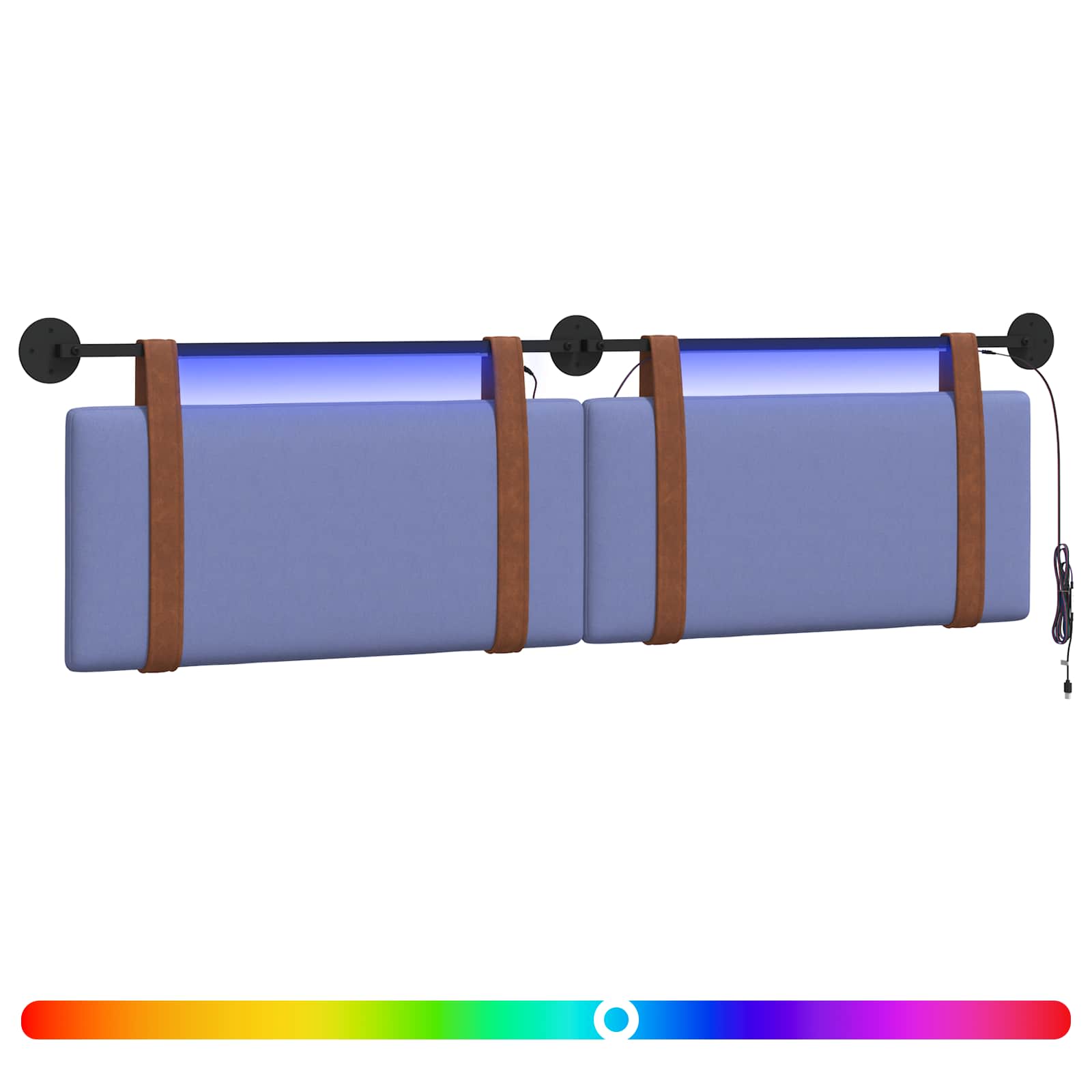 Tête de lit suspendue Avec lumière LED Bleu denim PU antique - XIOS