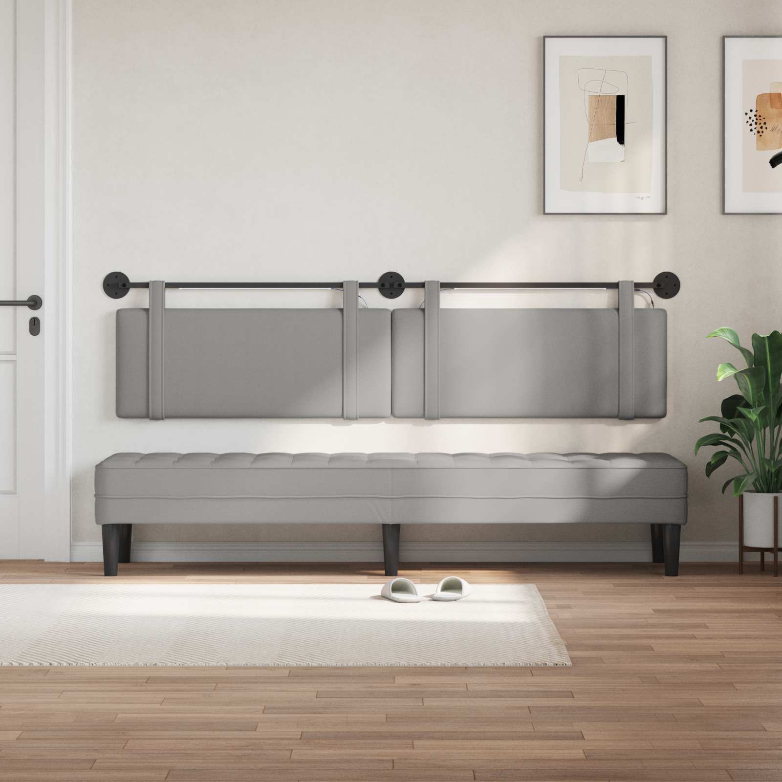 Tête de lit suspendue Avec lumière LED Gris nuage Tissu - XIOS
