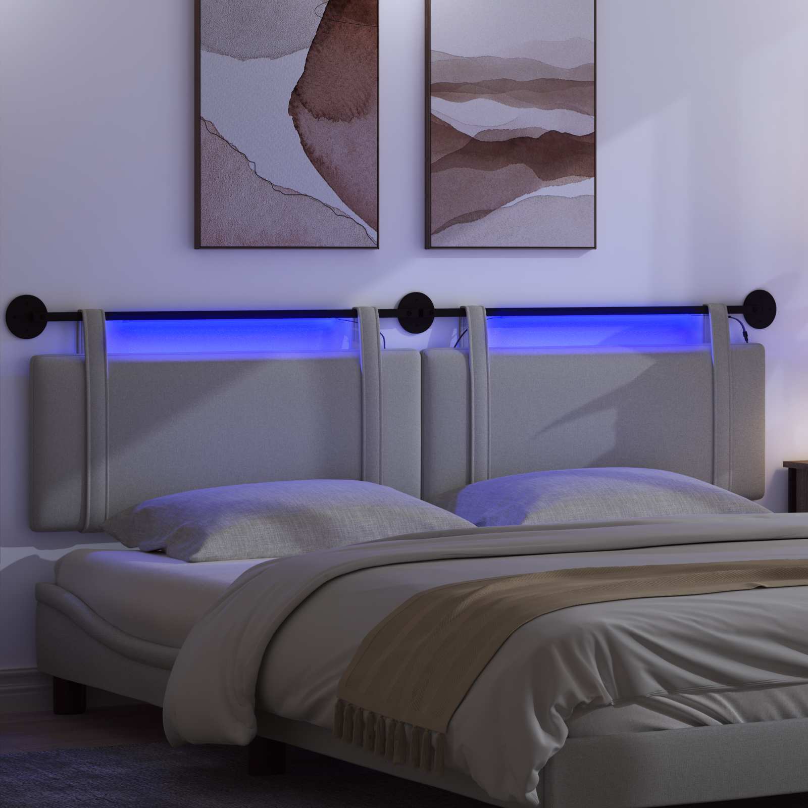 Tête de lit suspendue Avec lumière LED Gris clair Tissu - XIOS