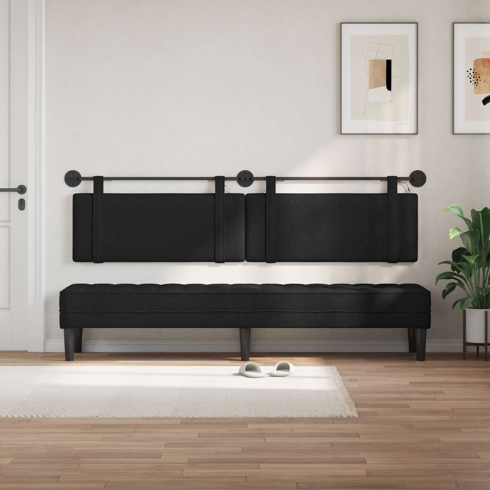 Tête de lit suspendue Avec lumière LED Noir Tissu - XIOS