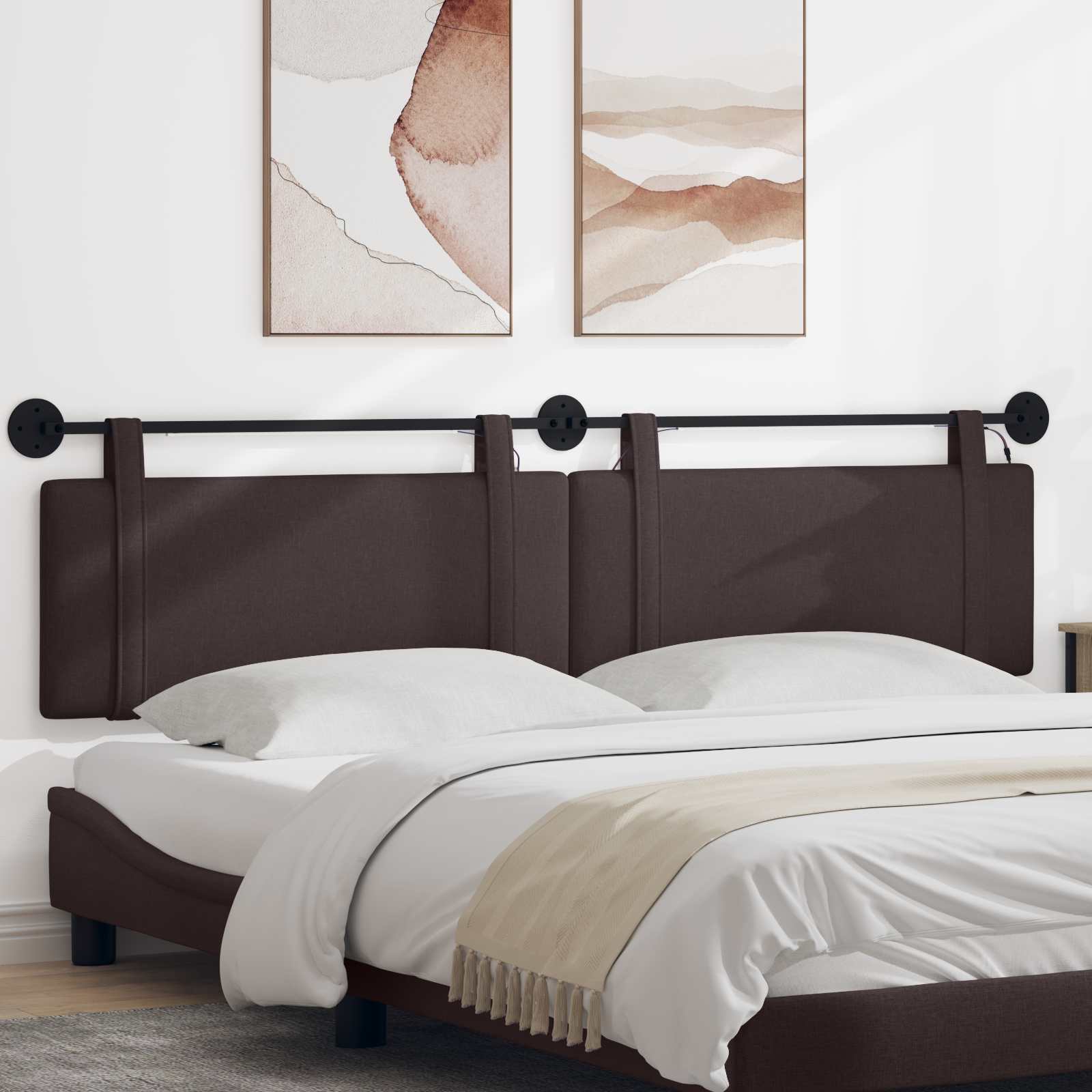 Tête de lit suspendue Avec lumière LED Marron foncé Tissu - XIOS
