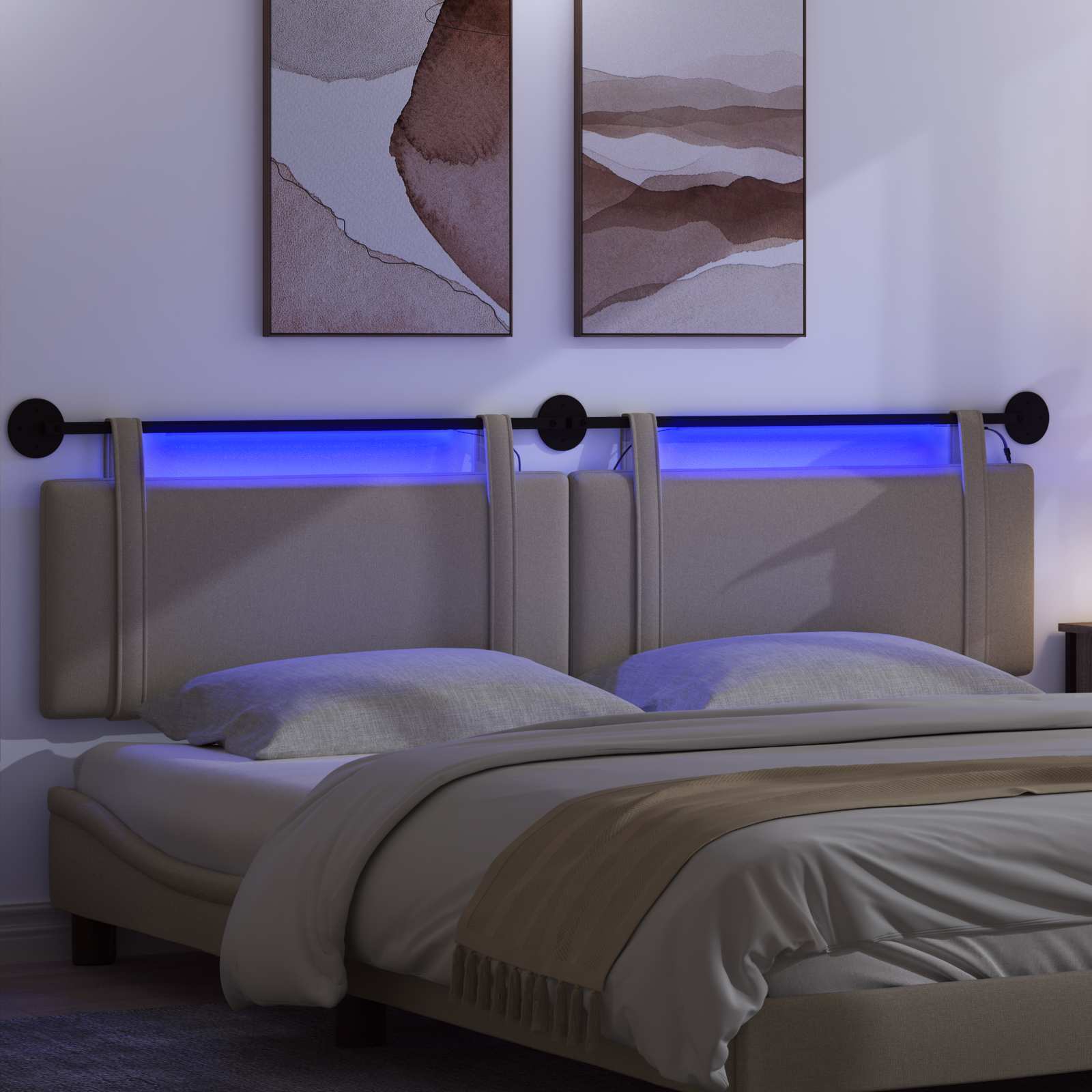 Tête de lit suspendue Avec lumière LED Taupe Tissu - XIOS