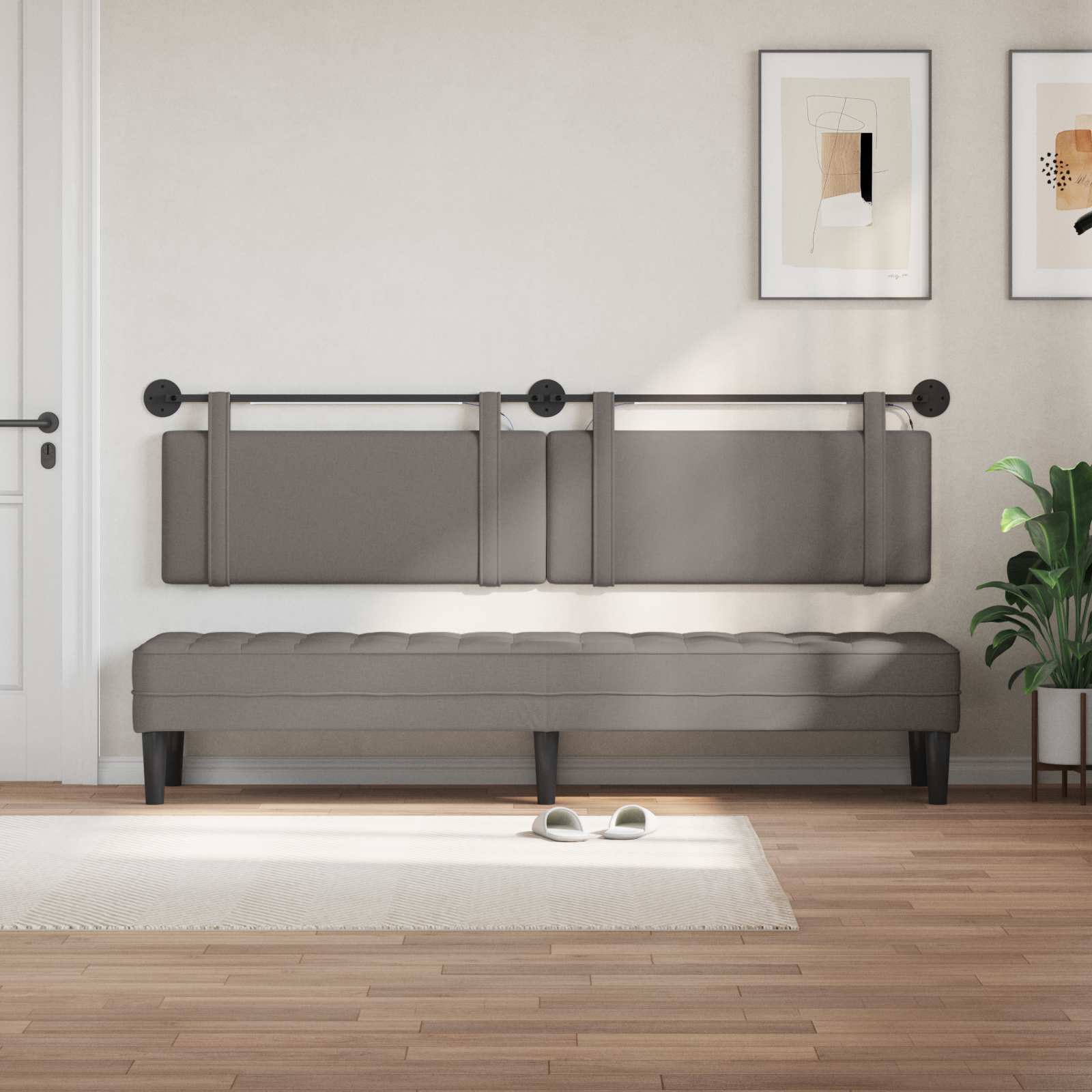 Tête de lit suspendue Avec lumière LED Taupe Tissu - XIOS