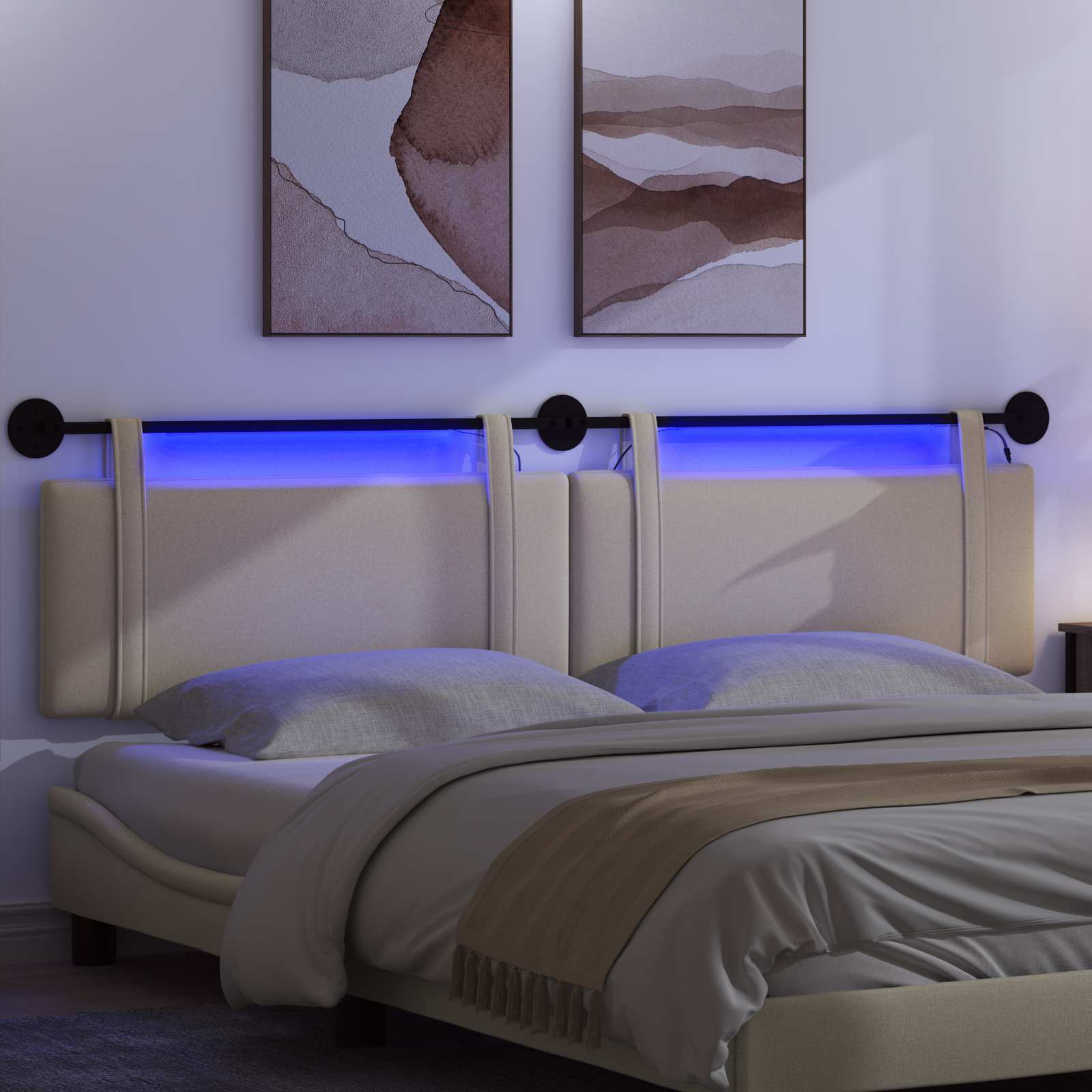 Tête de lit suspendue Avec lumière LED Crème Tissu - XIOS