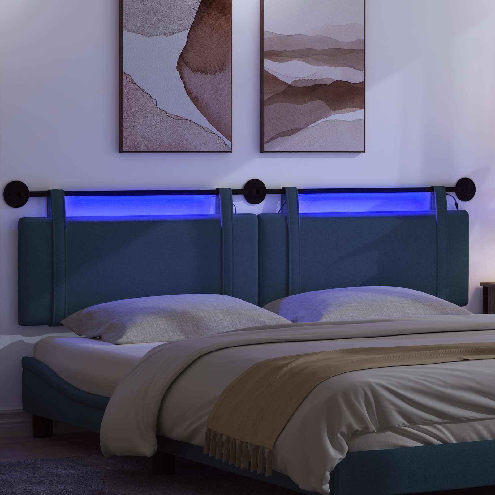 Tête de lit suspendue Avec lumière LED Bleu Tissu - XIOS