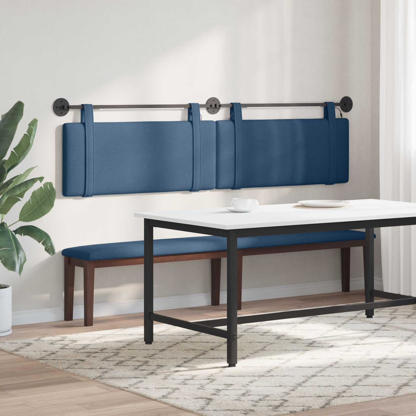 Tête de lit suspendue Avec lumière LED Bleu Tissu - XIOS