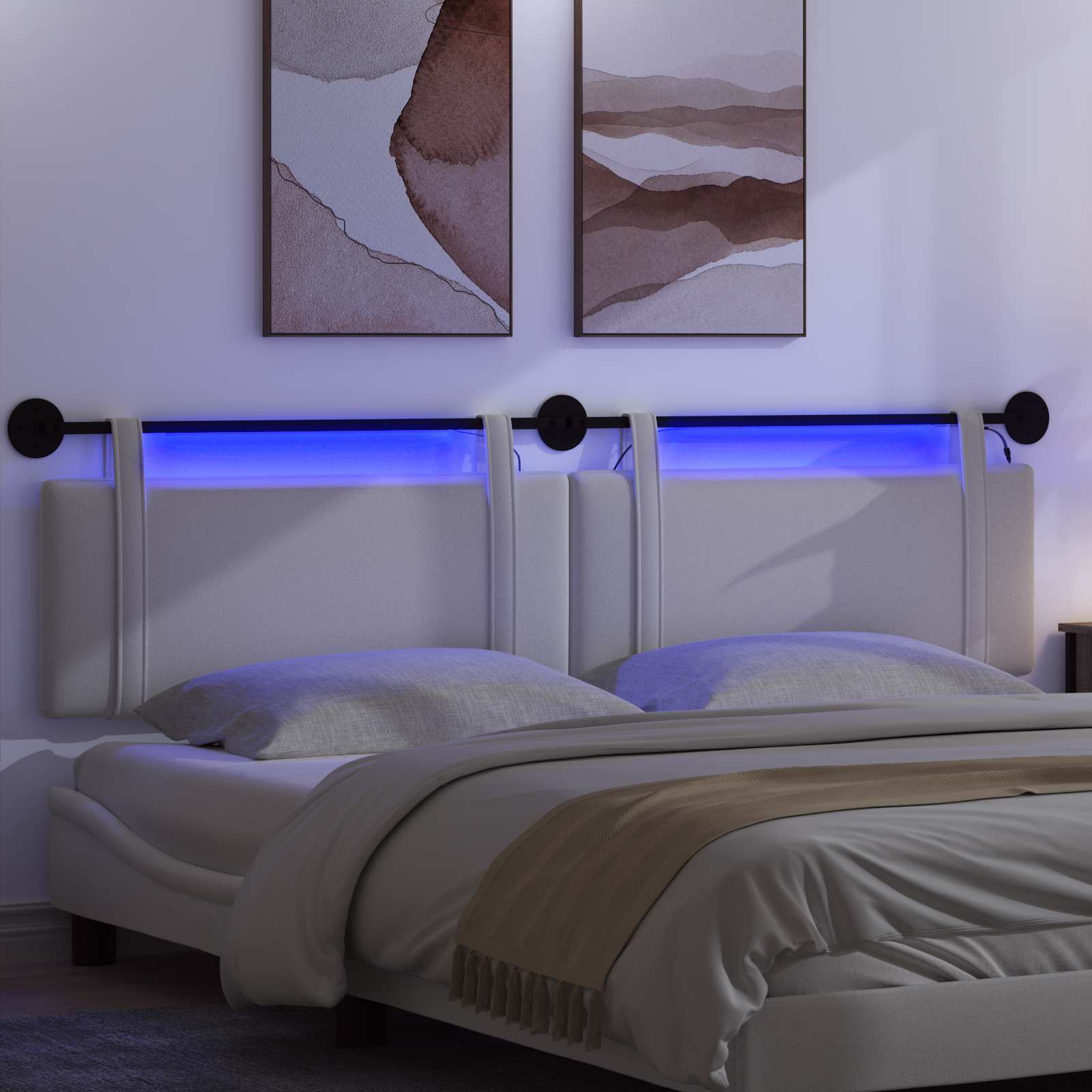 Tête de lit suspendue Avec lumière LED Blanc Tissu - XIOS