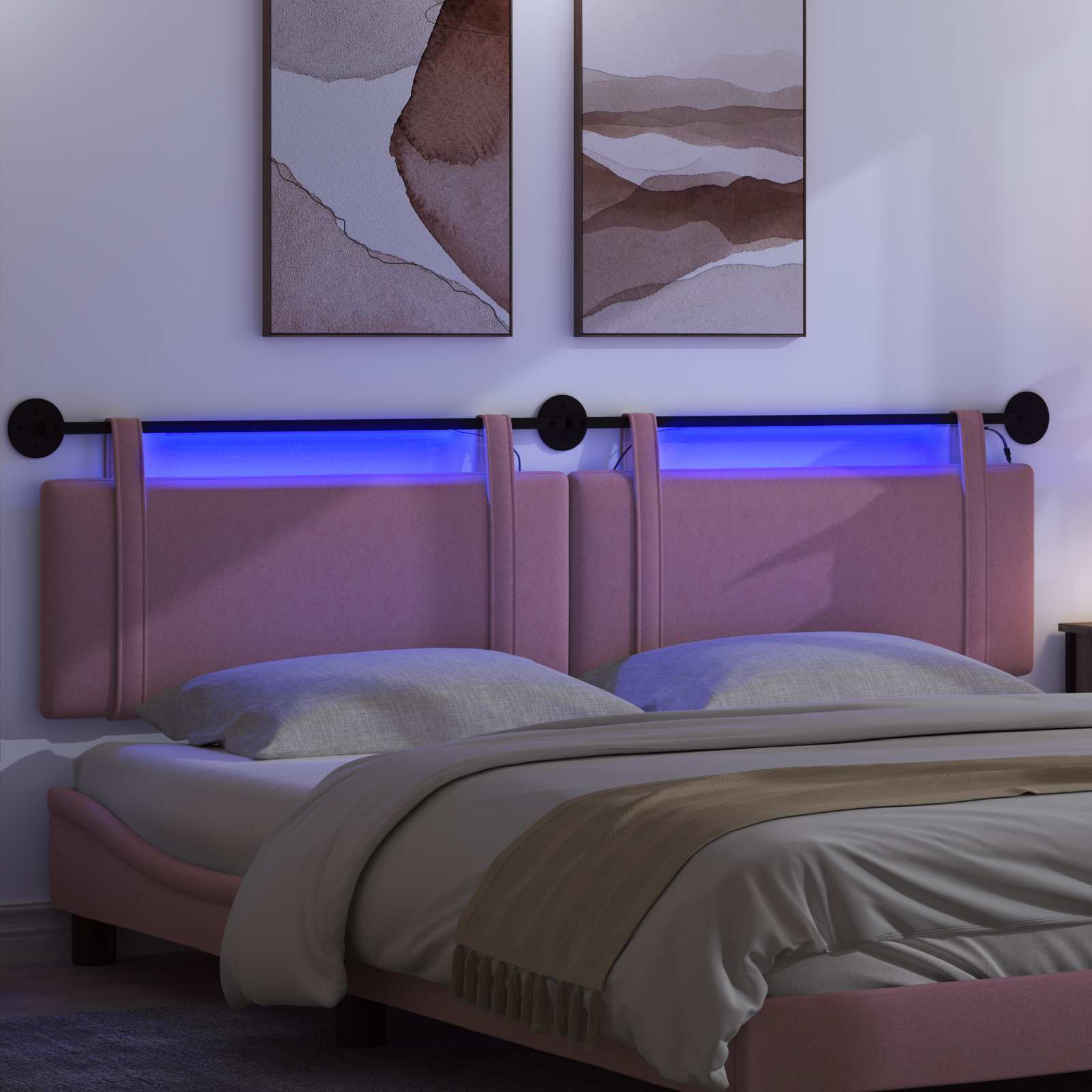 Tête de lit suspendue Avec lumière LED Rose Tissu - XIOS