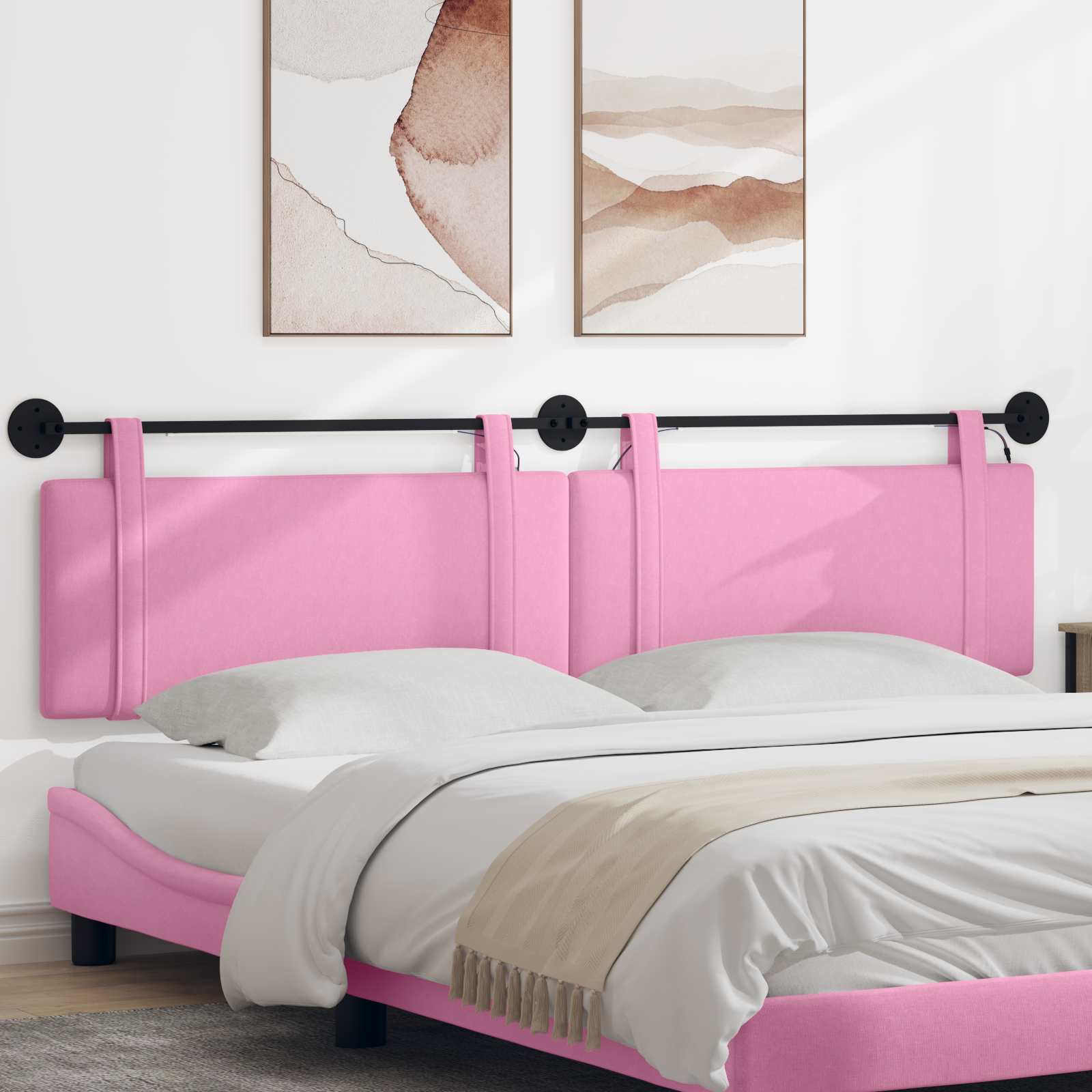 Tête de lit suspendue Avec lumière LED Rose Tissu - XIOS