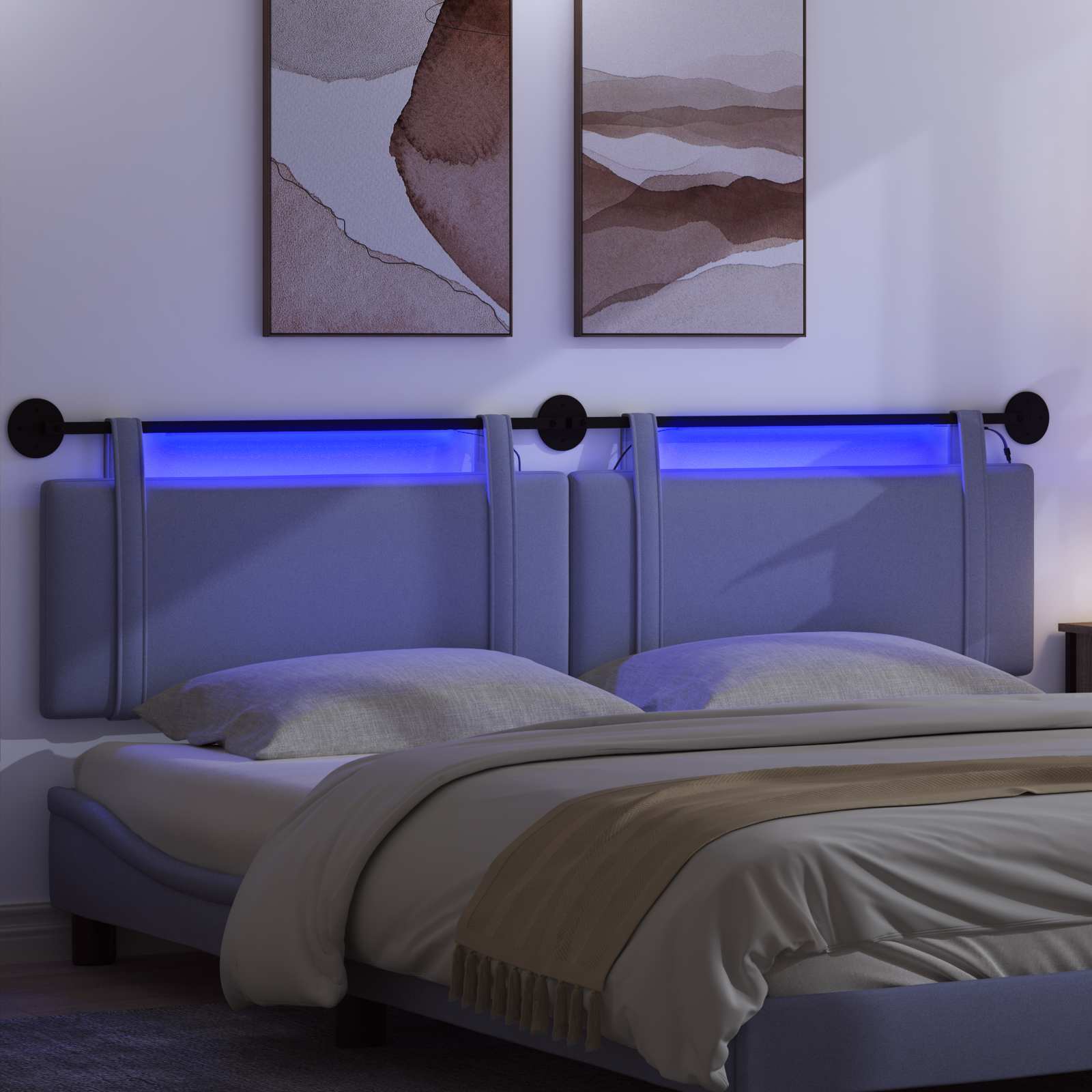 Tête de lit suspendue Avec lumière LED Bleu denim Tissu - XIOS