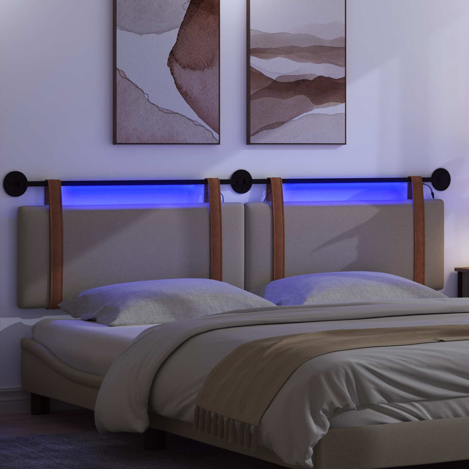 Tête de lit suspendue Avec lumière LED Taupe PU antique - XIOS