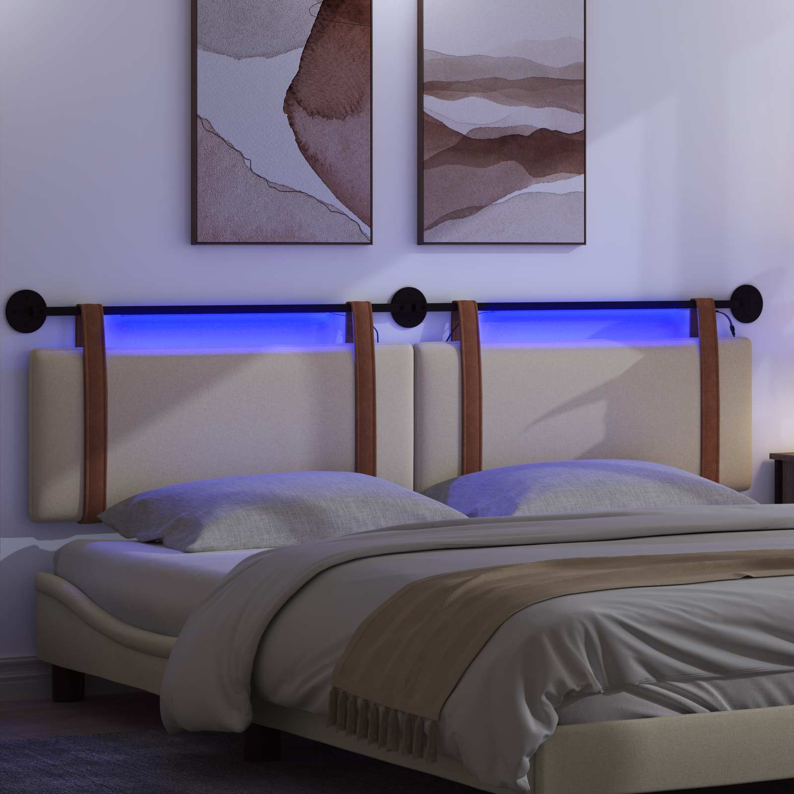 Tête de lit suspendue Avec lumière LED Crème PU antique - XIOS