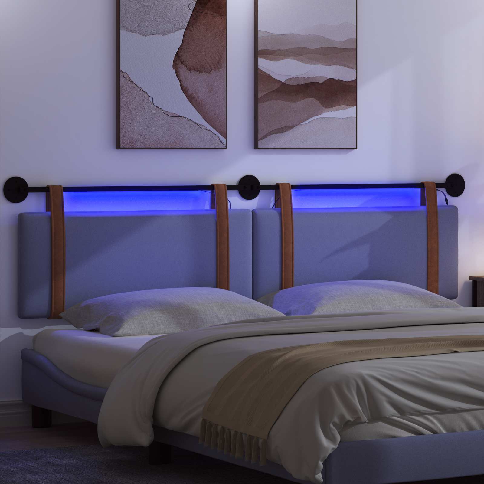 Tête de lit suspendue Avec lumière LED Bleu denim PU antique - XIOS