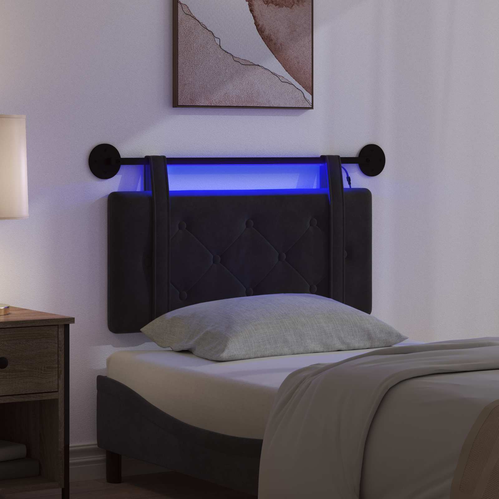 Tête de lit suspendue Avec lumière LED Noir Velours - XIOS