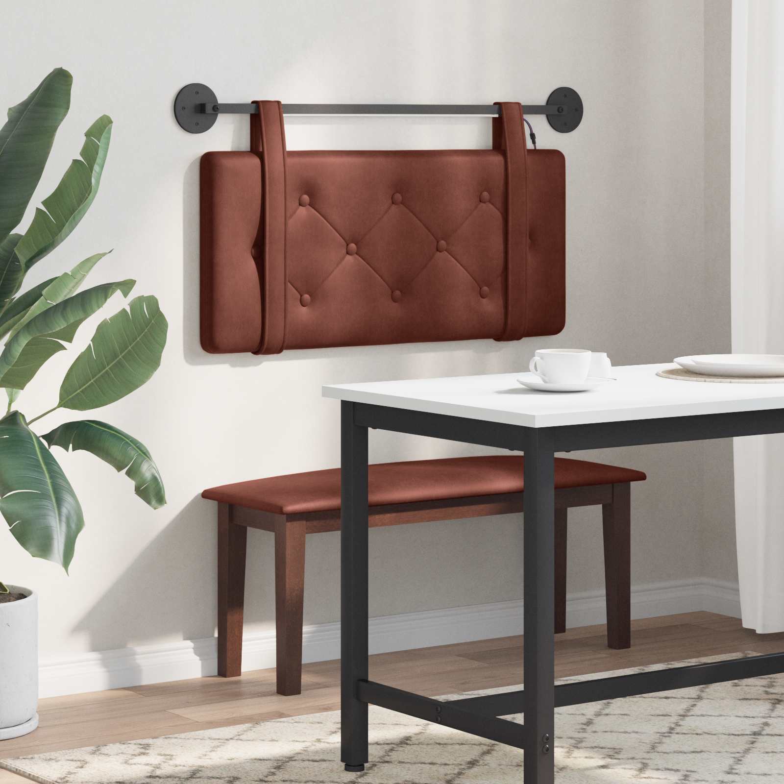 Tête de lit suspendue Avec lumière LED Brun Brillant PU antique - XIOS