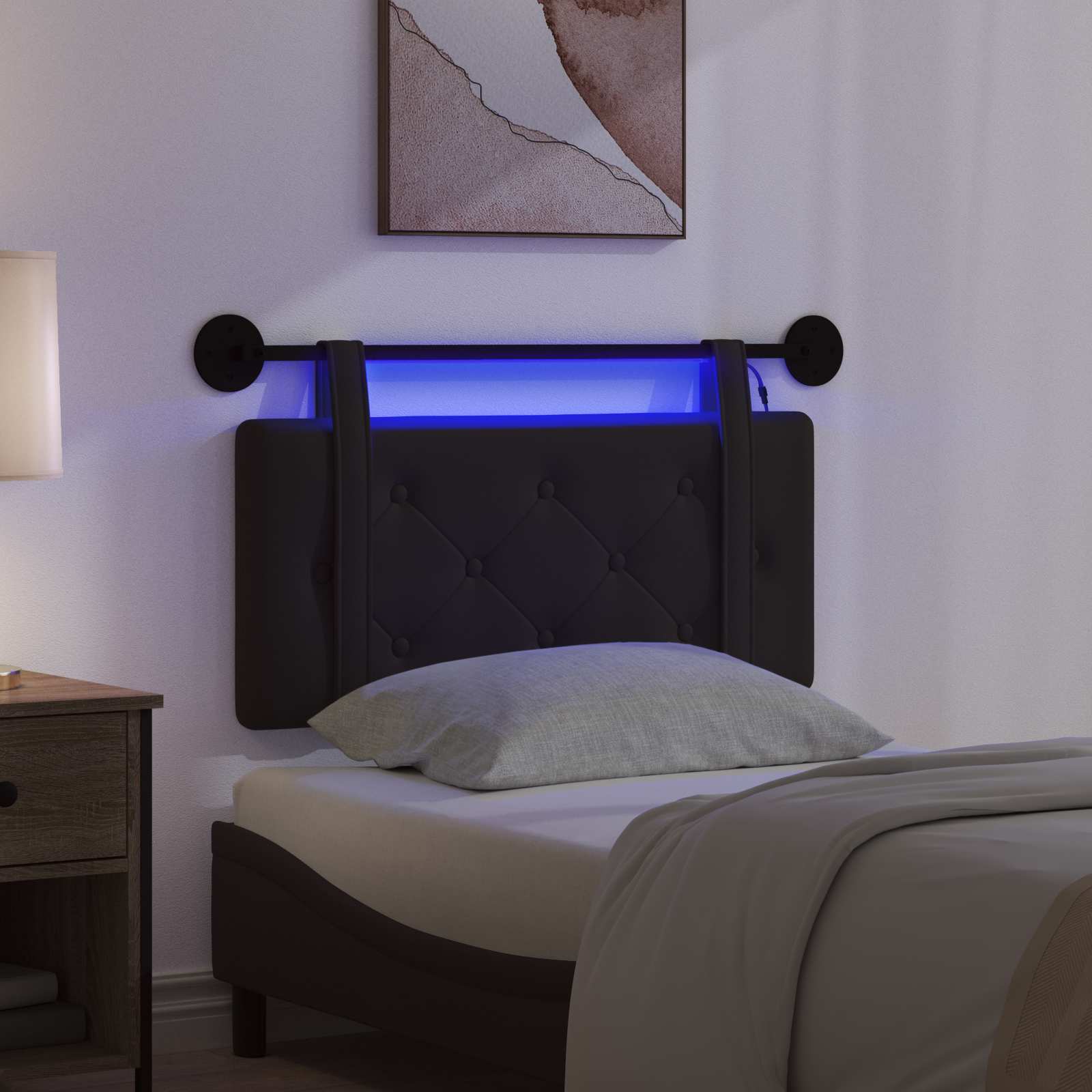 Tête de lit suspendue Avec lumière LED Noir Simili cuir - XIOS
