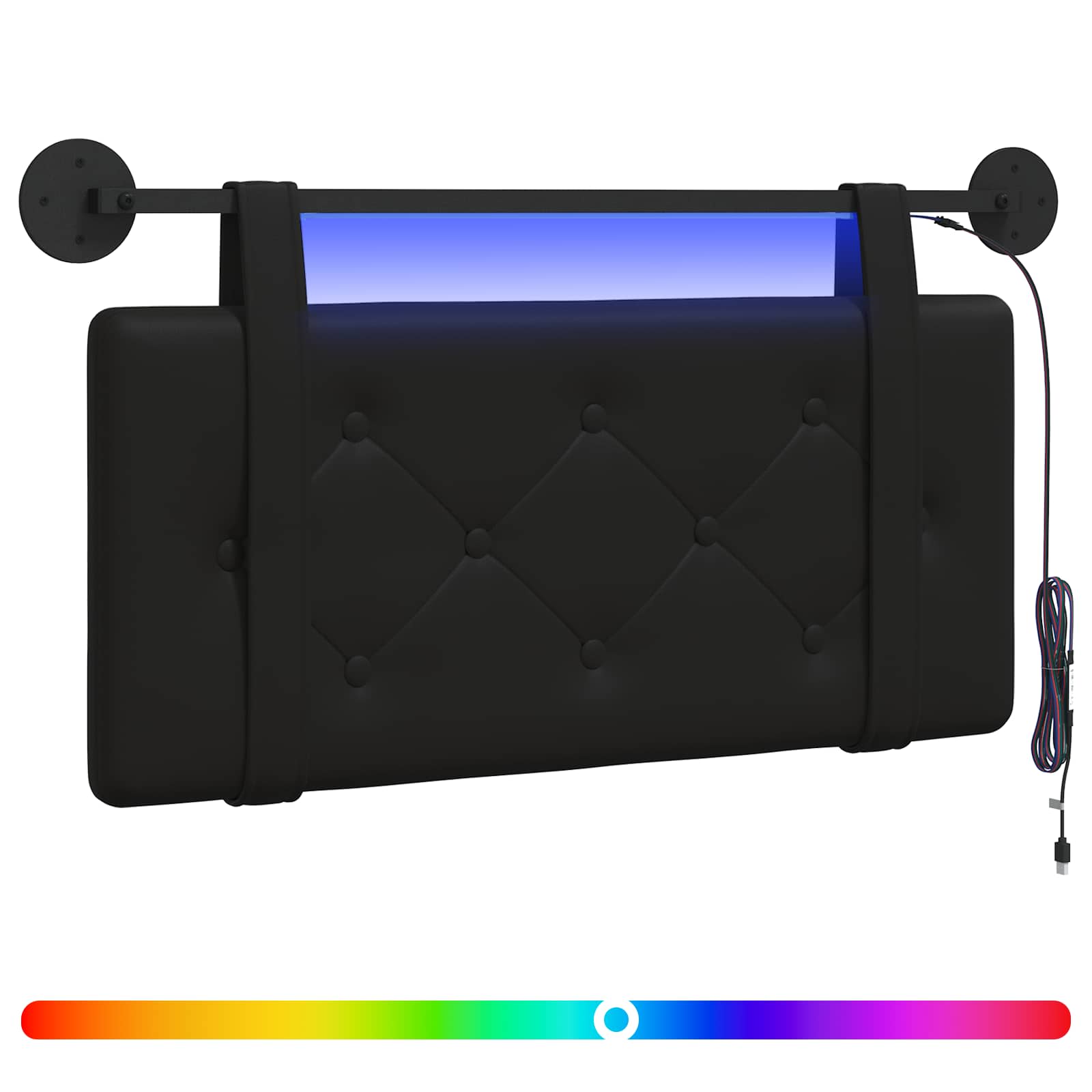 Tête de lit suspendue Avec lumière LED Noir Simili cuir - XIOS