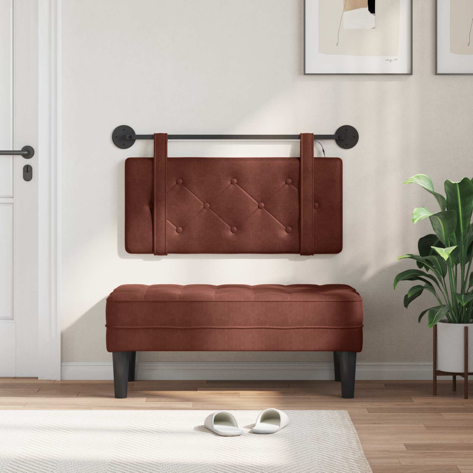 Tête de lit suspendue Avec lumière LED Brun Brillant PU antique - XIOS
