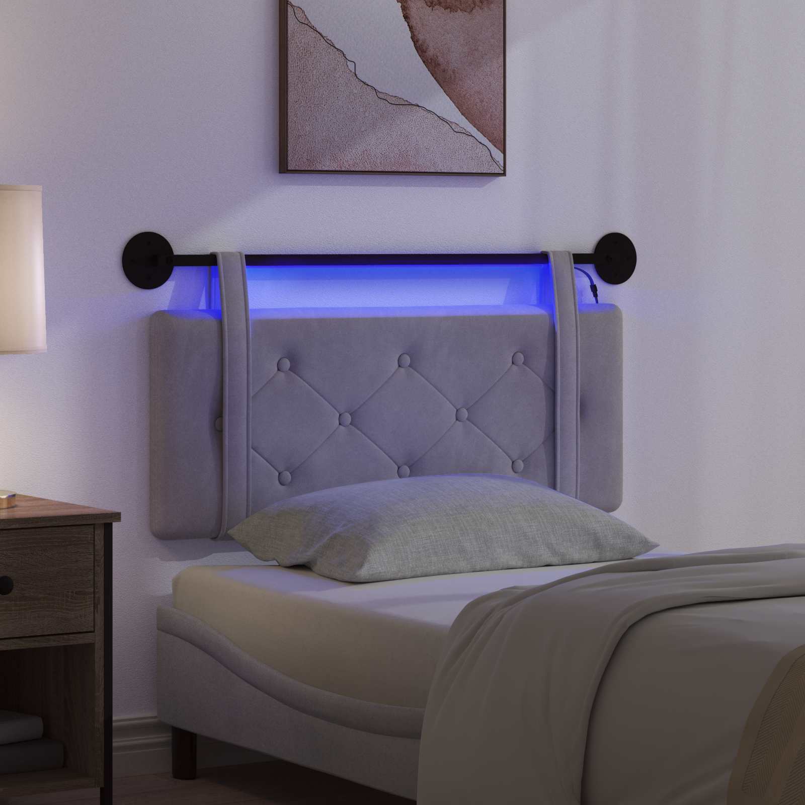 Tête de lit suspendue Avec lumière LED Gris clair Velours - XIOS