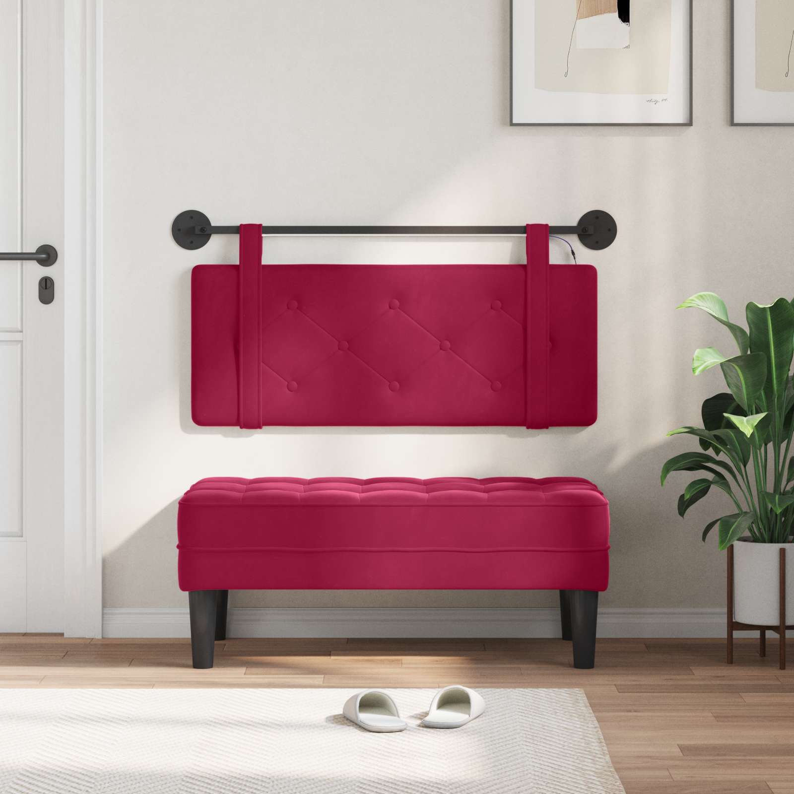 Tête de lit suspendue Avec lumière LED Bordeaux Velours - XIOS
