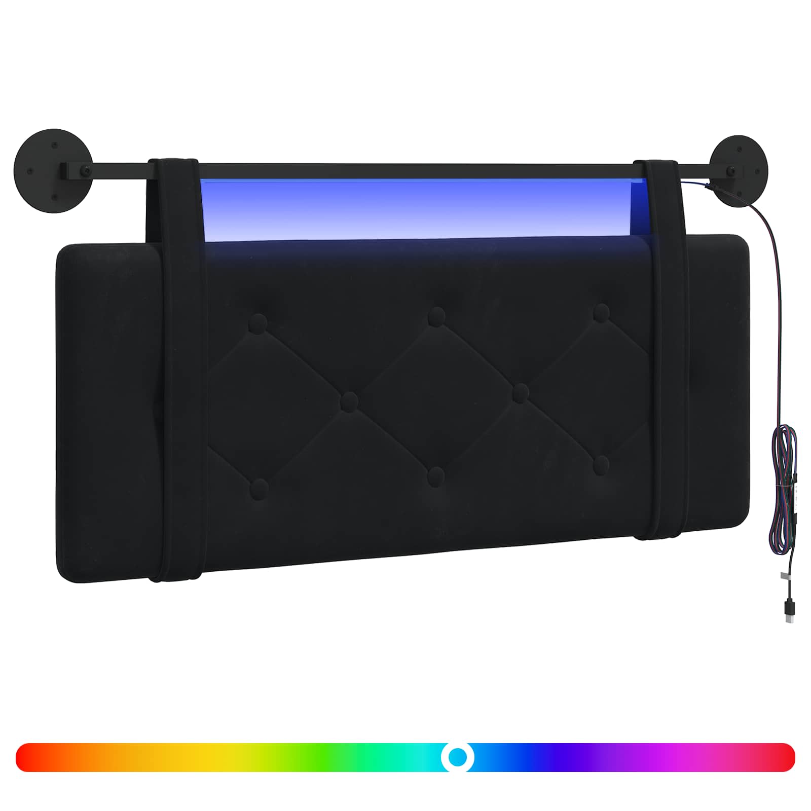Tête de lit suspendue Avec lumière LED Noir Velours - XIOS
