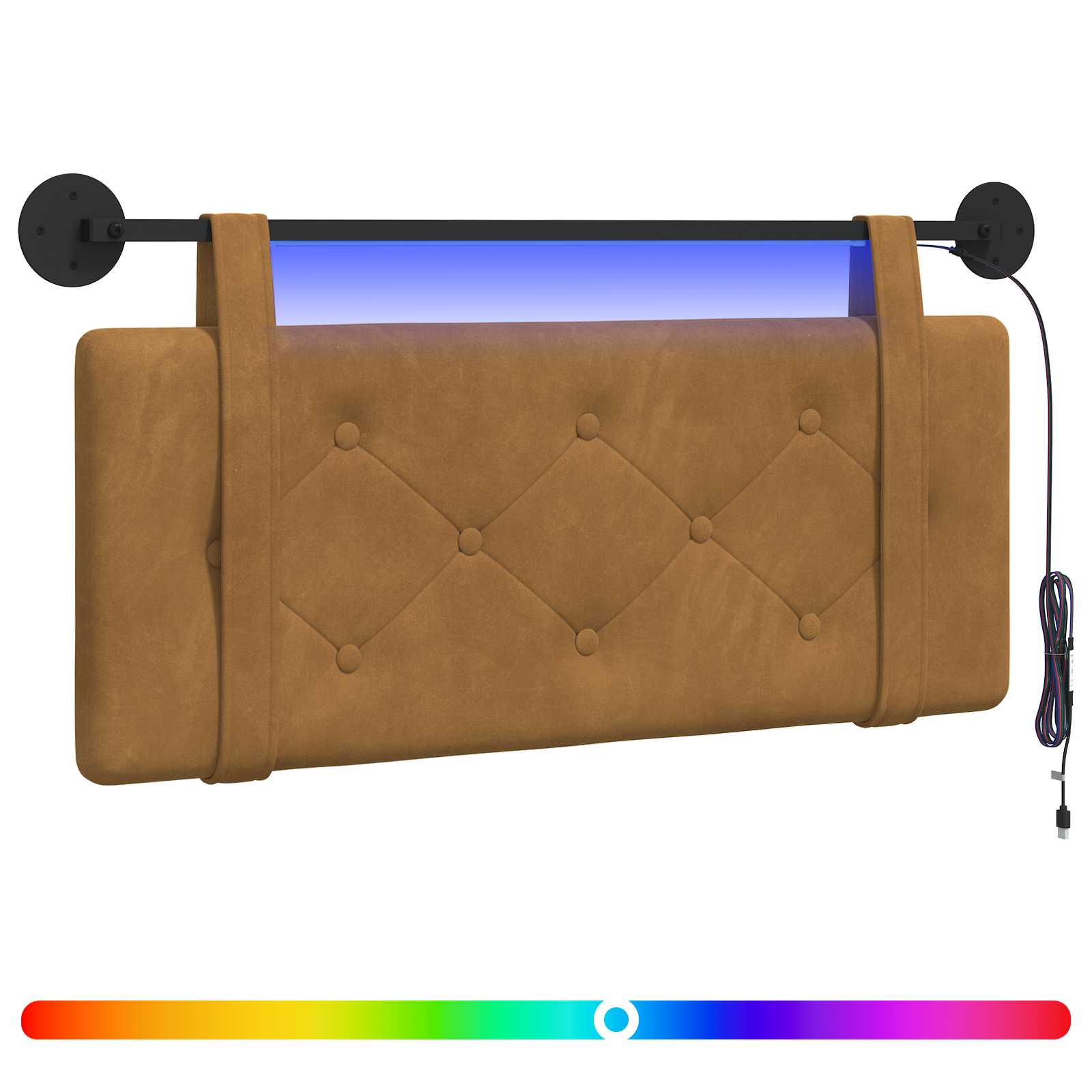 Tête de lit suspendue Avec lumière LED Marron Velours - XIOS