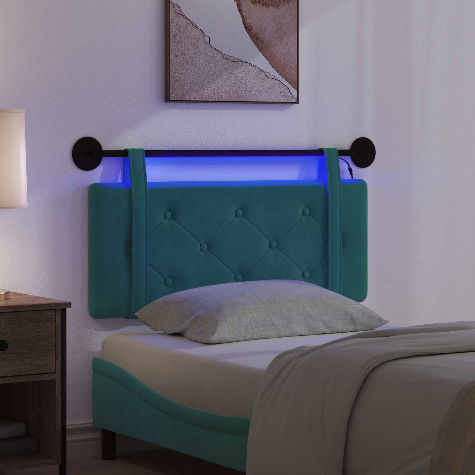Tête de lit suspendue Avec lumière LED Turquoise Velours - XIOS