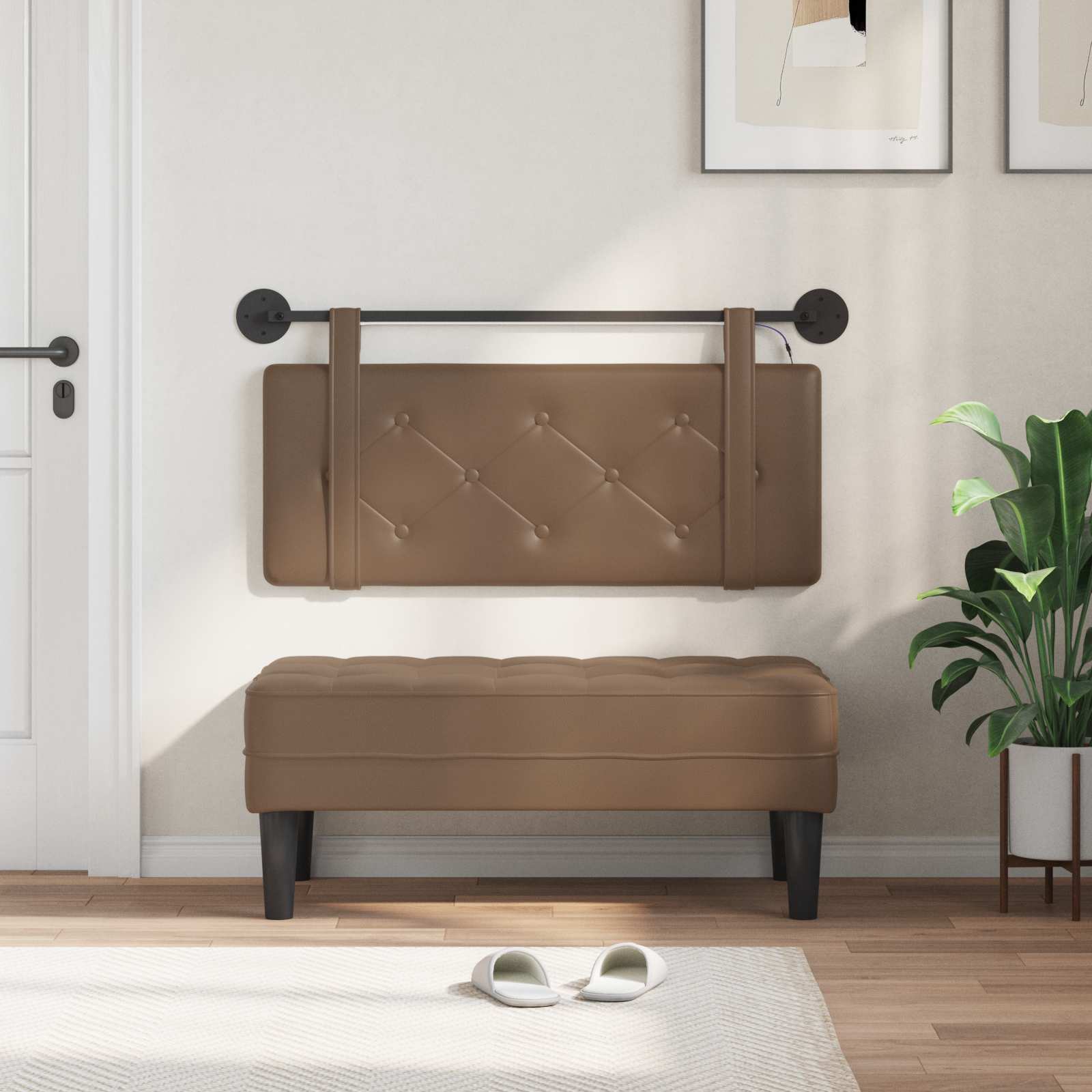 Tête de lit suspendue Avec lumière LED Cappuccino Simili cuir - XIOS
