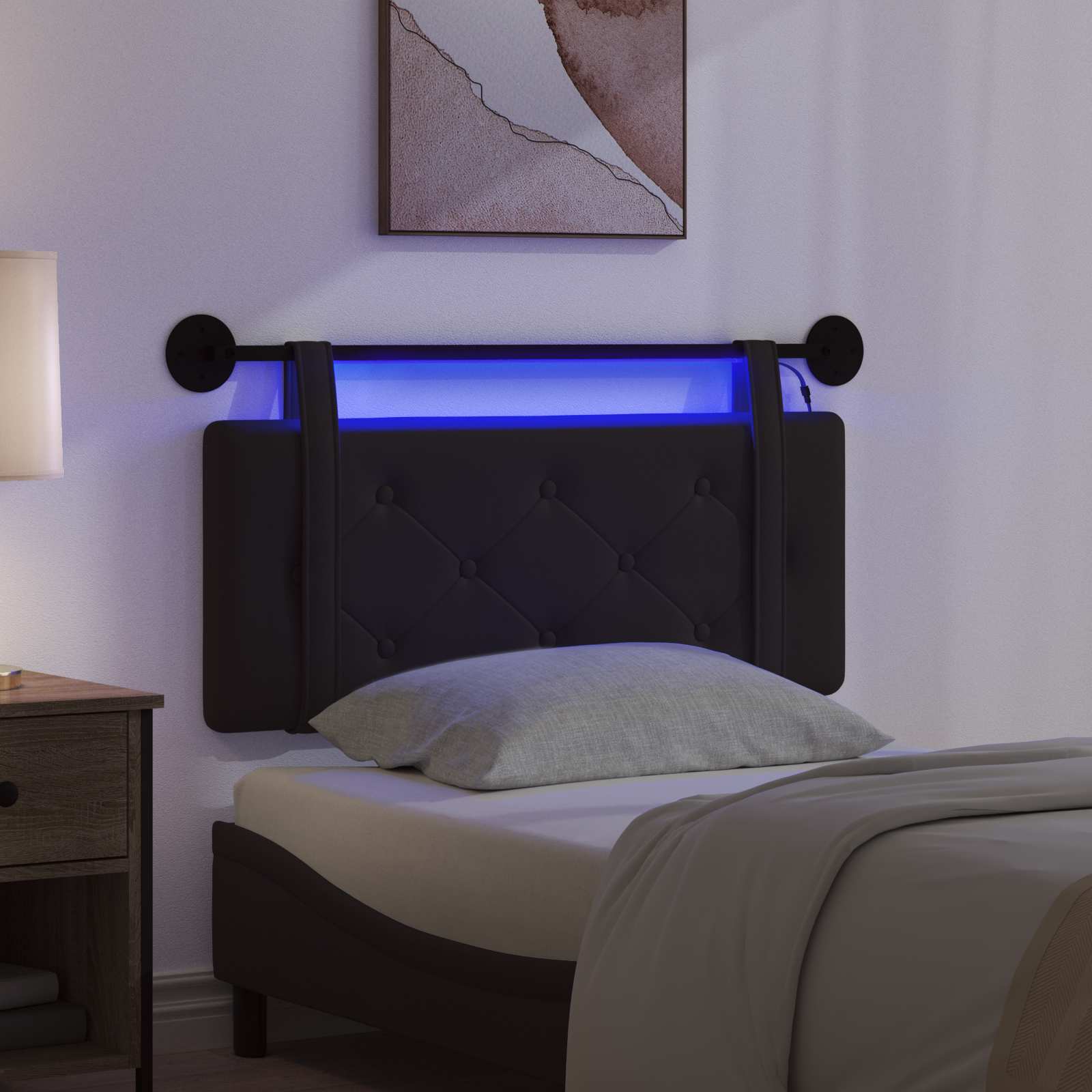 Tête de lit suspendue Avec lumière LED Noir Simili cuir - XIOS