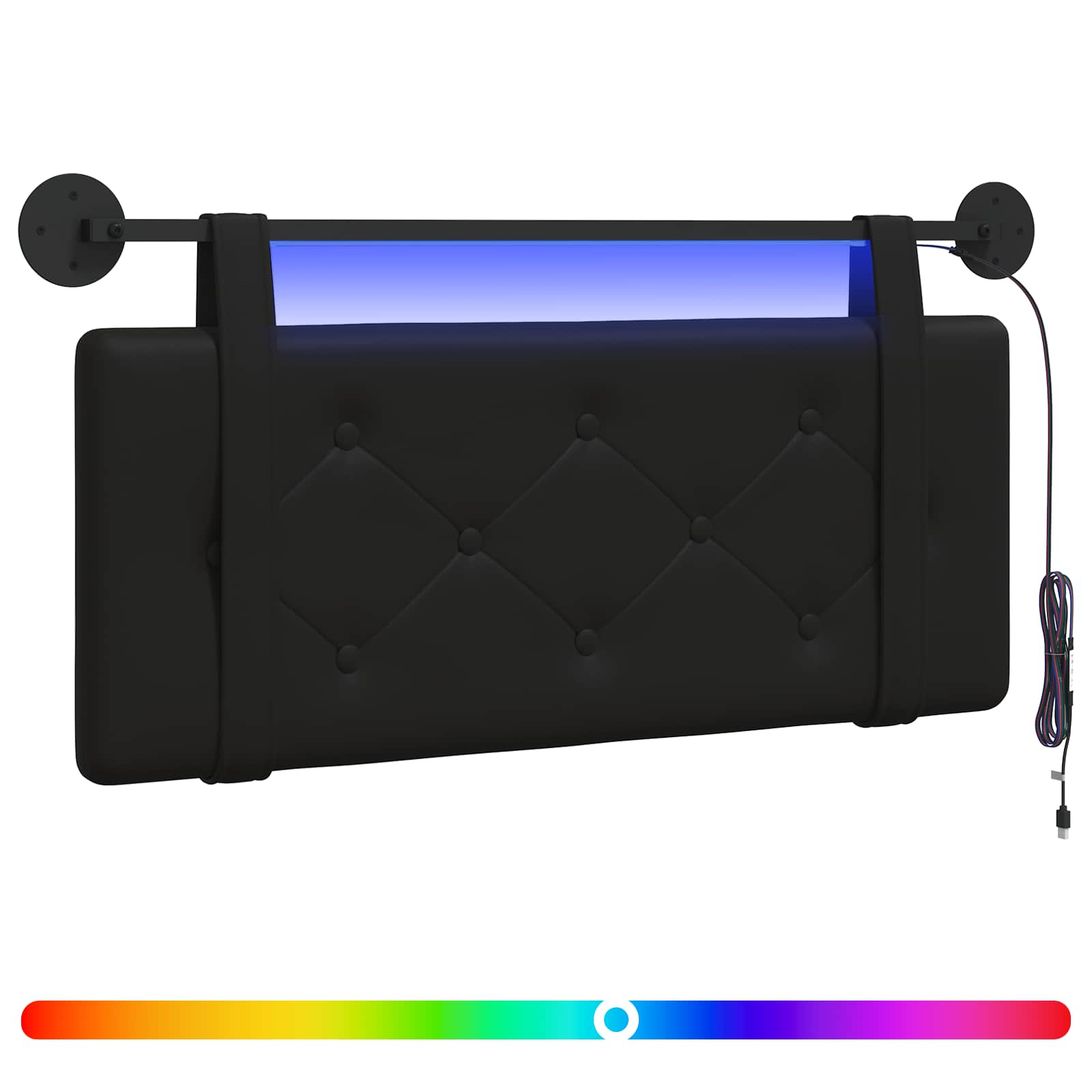 Tête de lit suspendue Avec lumière LED Noir Simili cuir - XIOS