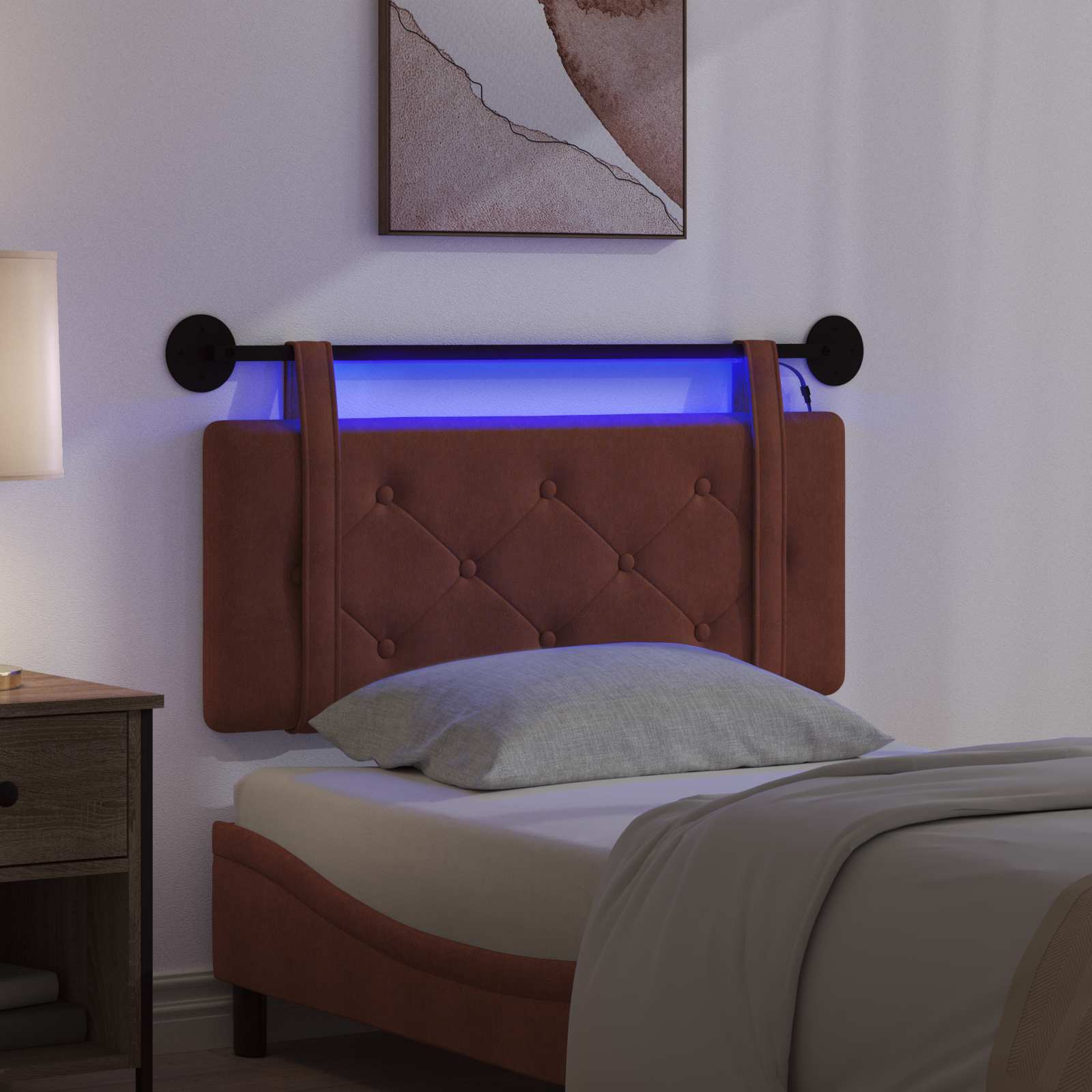 Tête de lit suspendue Avec lumière LED Brun Brillant PU antique - XIOS