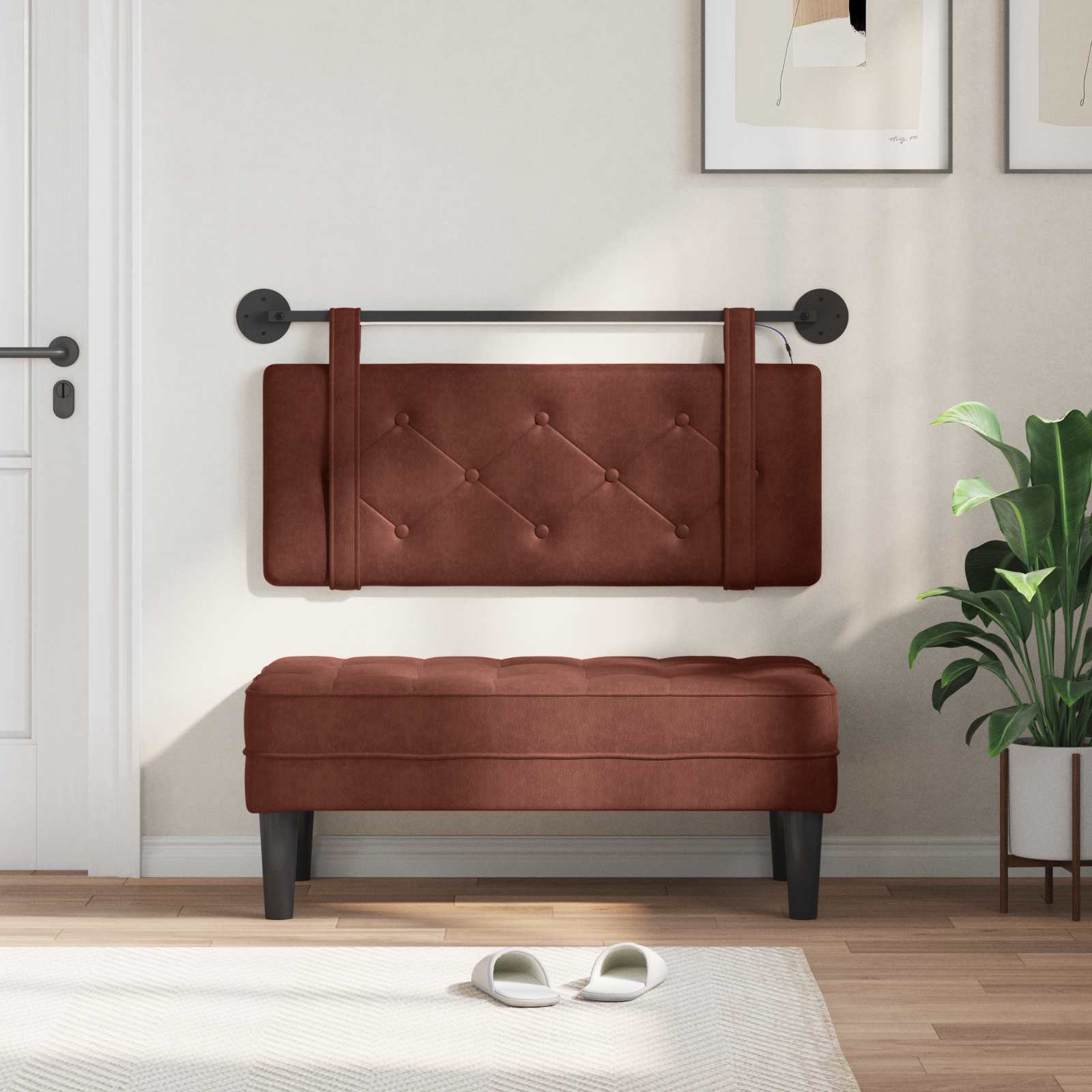 Tête de lit suspendue Avec lumière LED Brun Brillant PU antique - XIOS