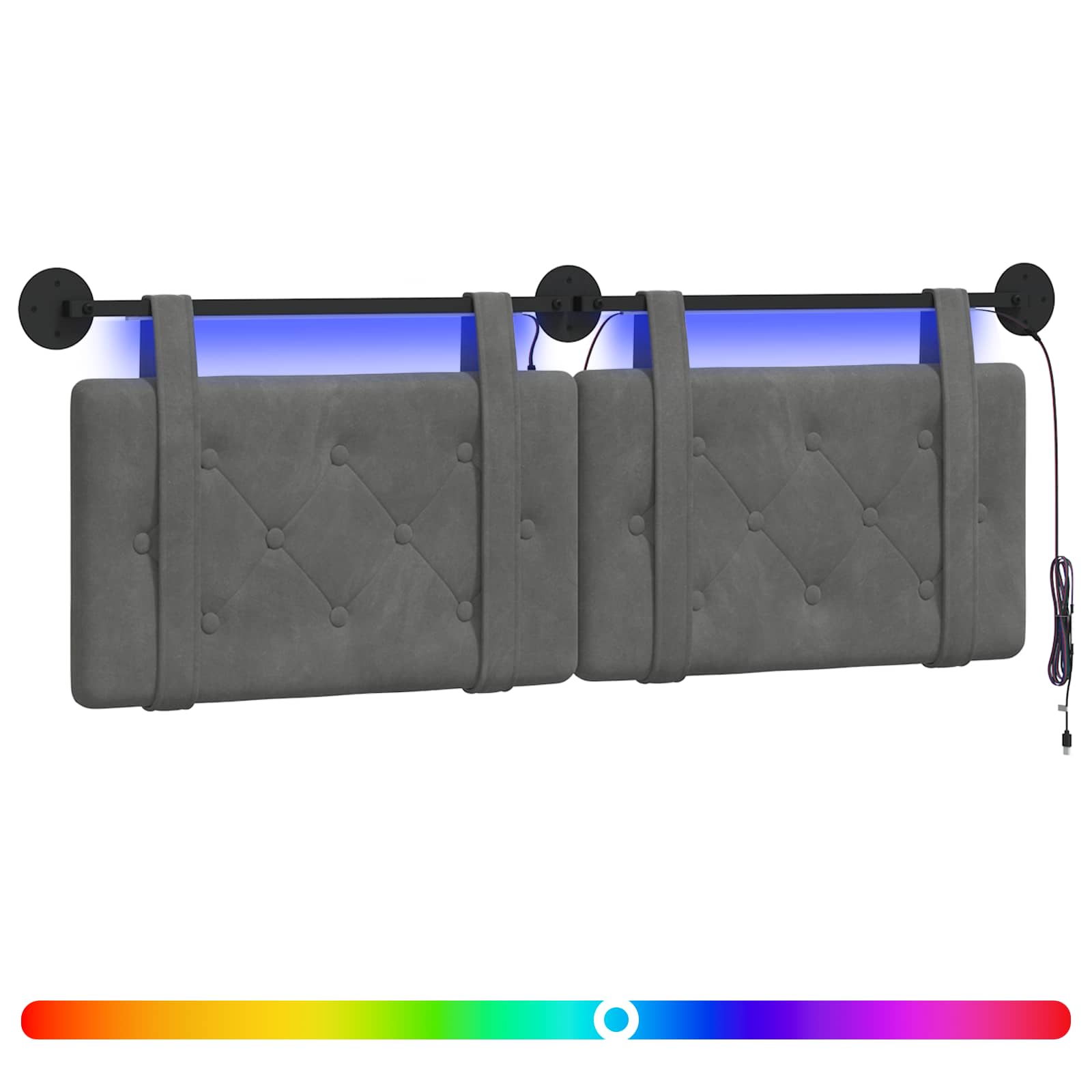 Tête de lit suspendue Avec lumière LED Gris foncé Velours - XIOS